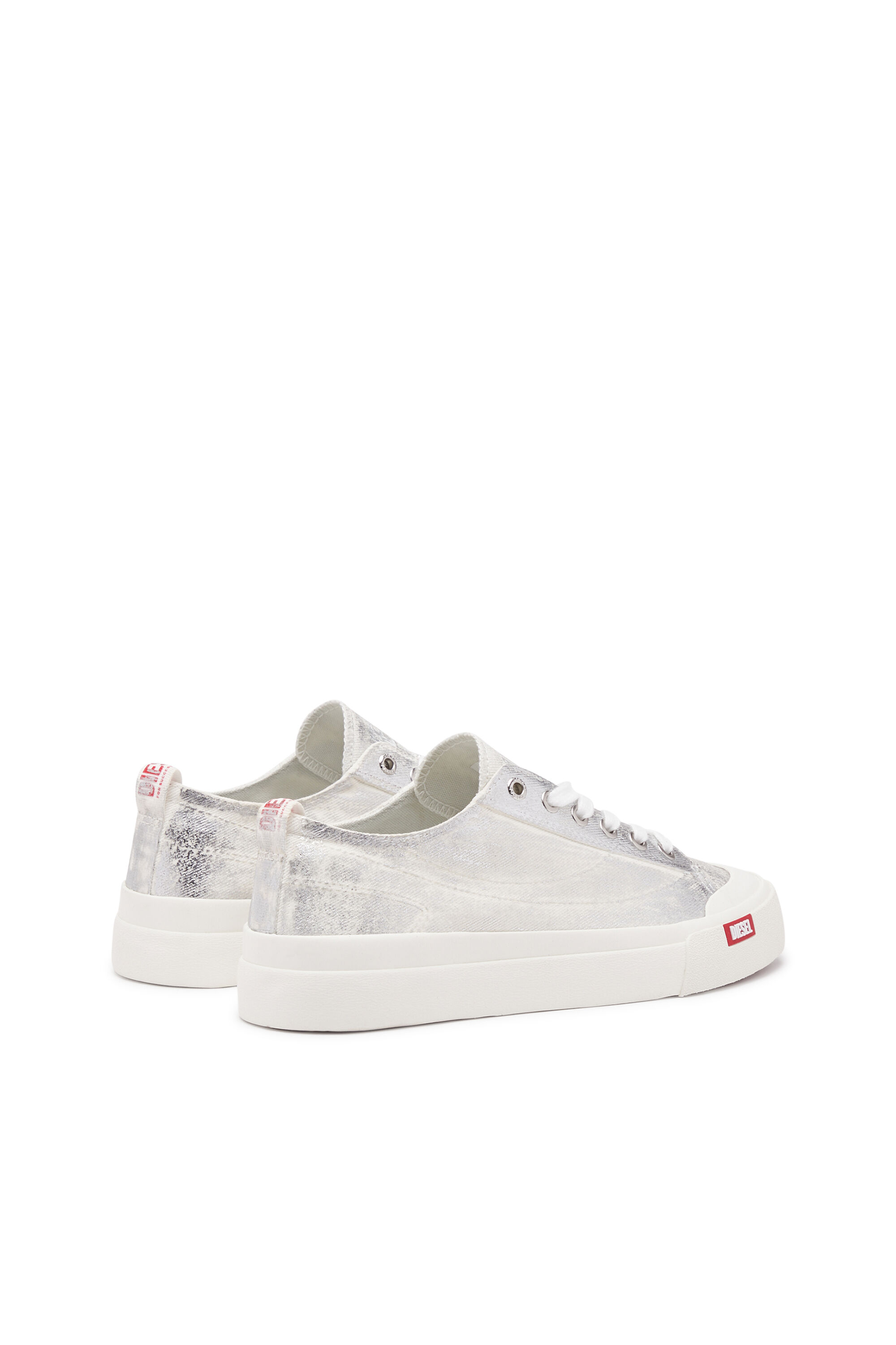 Diesel - S-ATHOS LOW W, Woman's S-Athos Low-Distressed sneakers in metallic canvas in Silver - 3