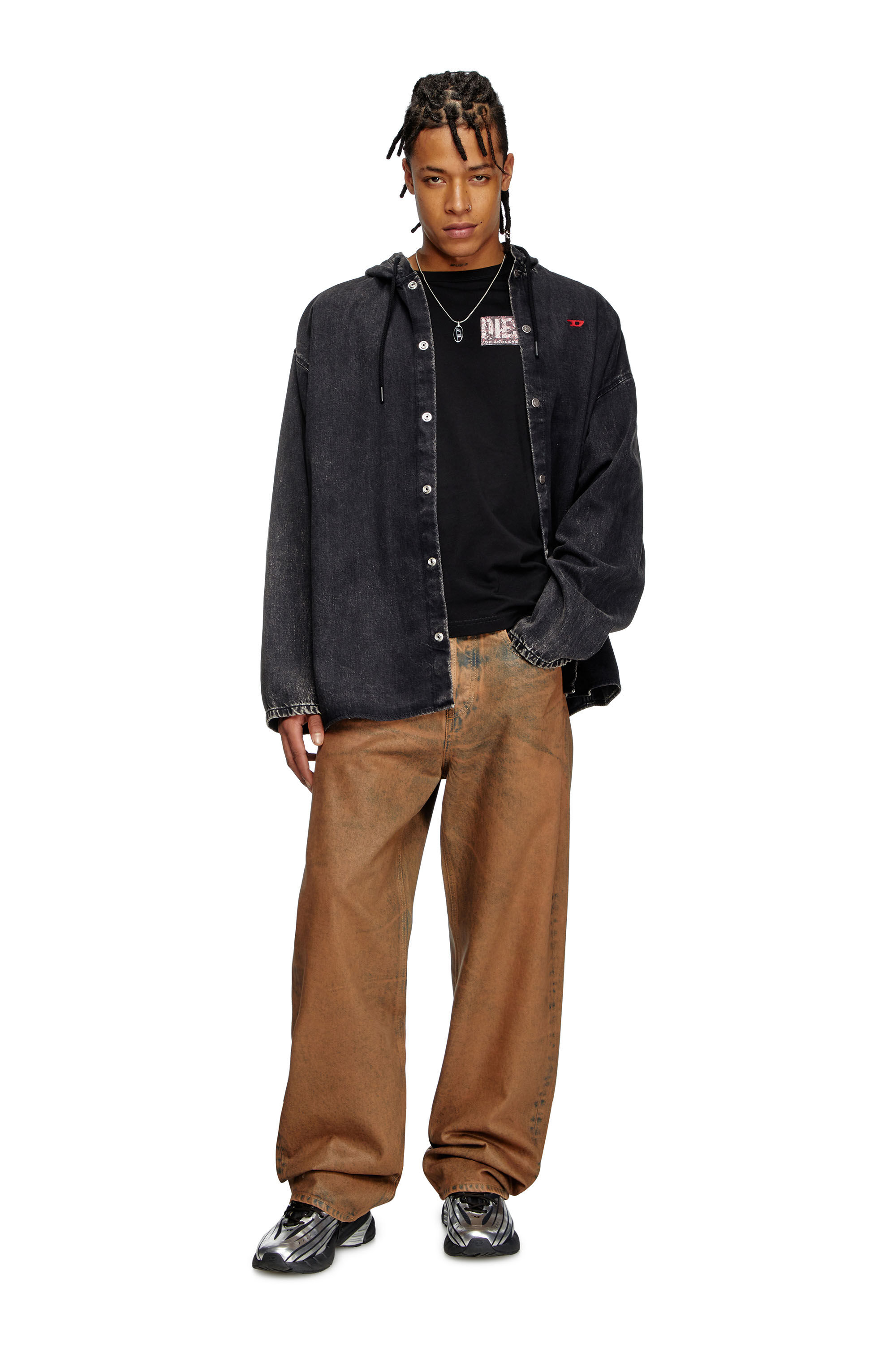 Men's T-shirt with gabardine patch logo | Black | Diesel