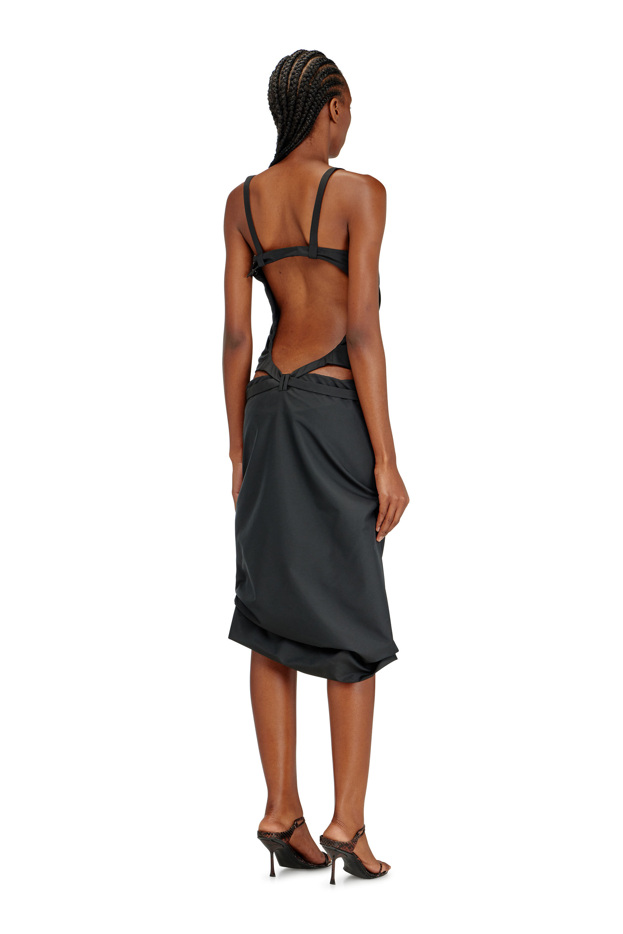 Women's Open-back apron dress in taffeta | Black | Diesel {{Country}}