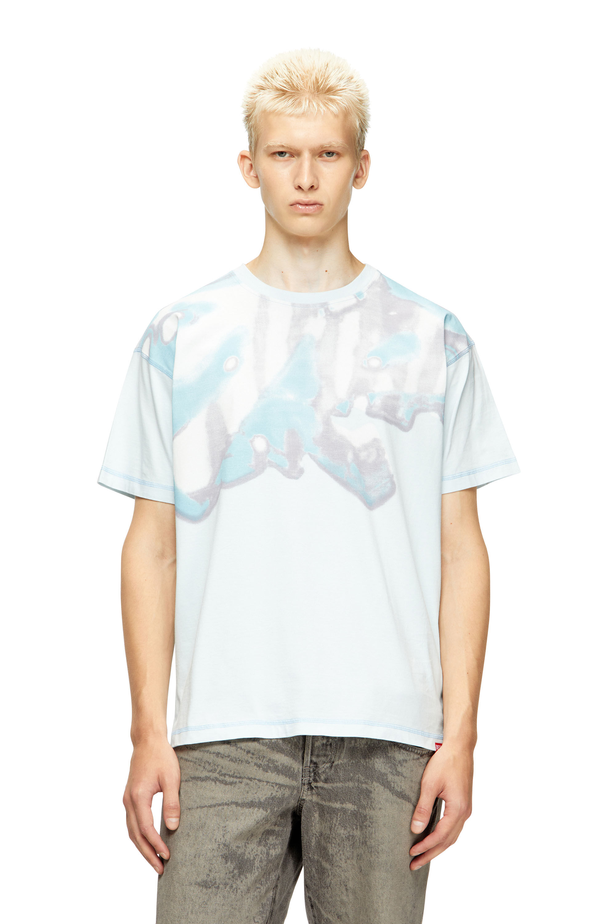 Diesel - T-GASPARD-IHBJ, T-shirt avec imprimé graphique délavé Homme in Bleu - 3
