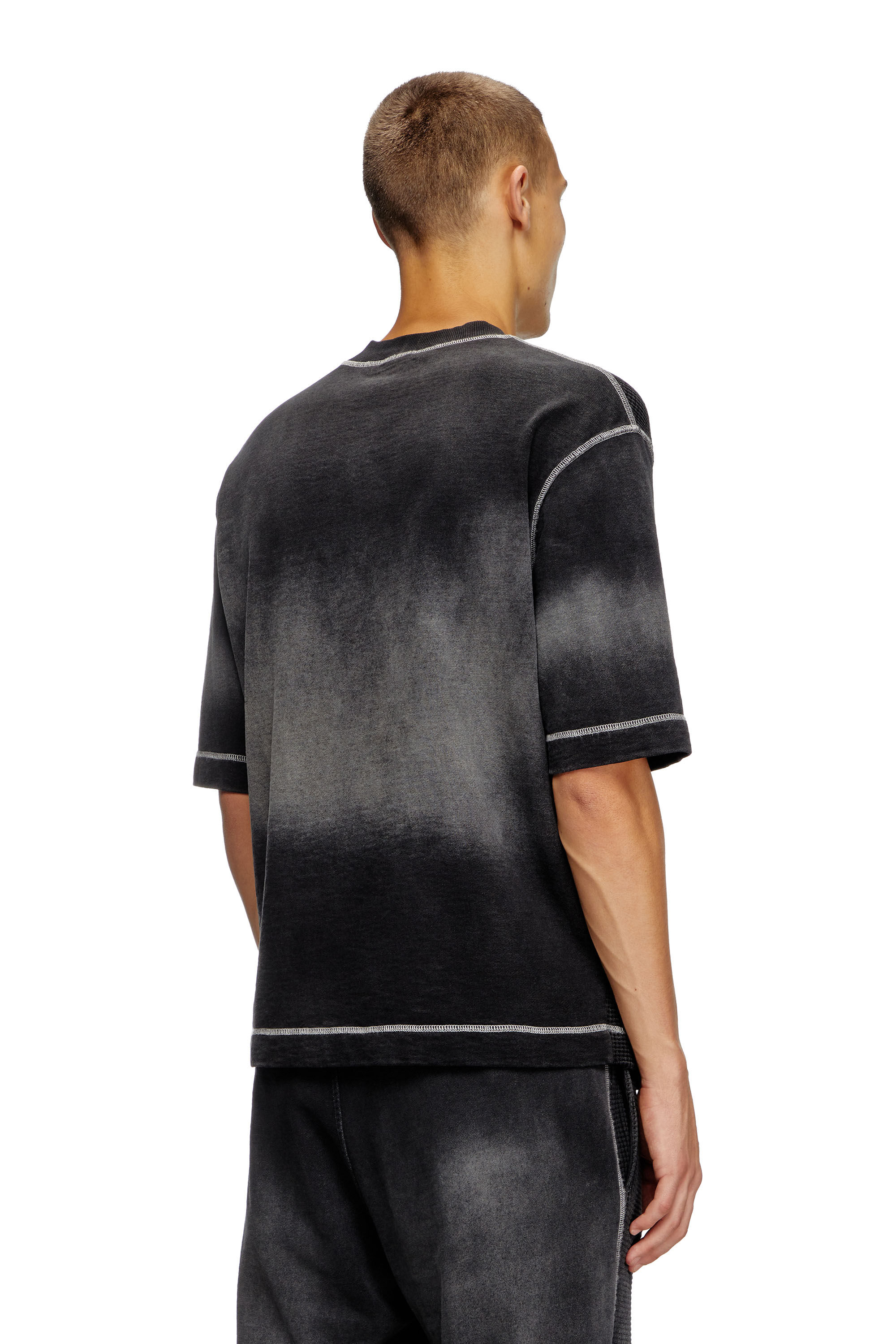 ◆DIESEL◆ S Wafficol Sweatshirt Black A161020TKAA02 A161020 Men's Waffle and jersey half-sleeve sweatshirt | Black | Diesel