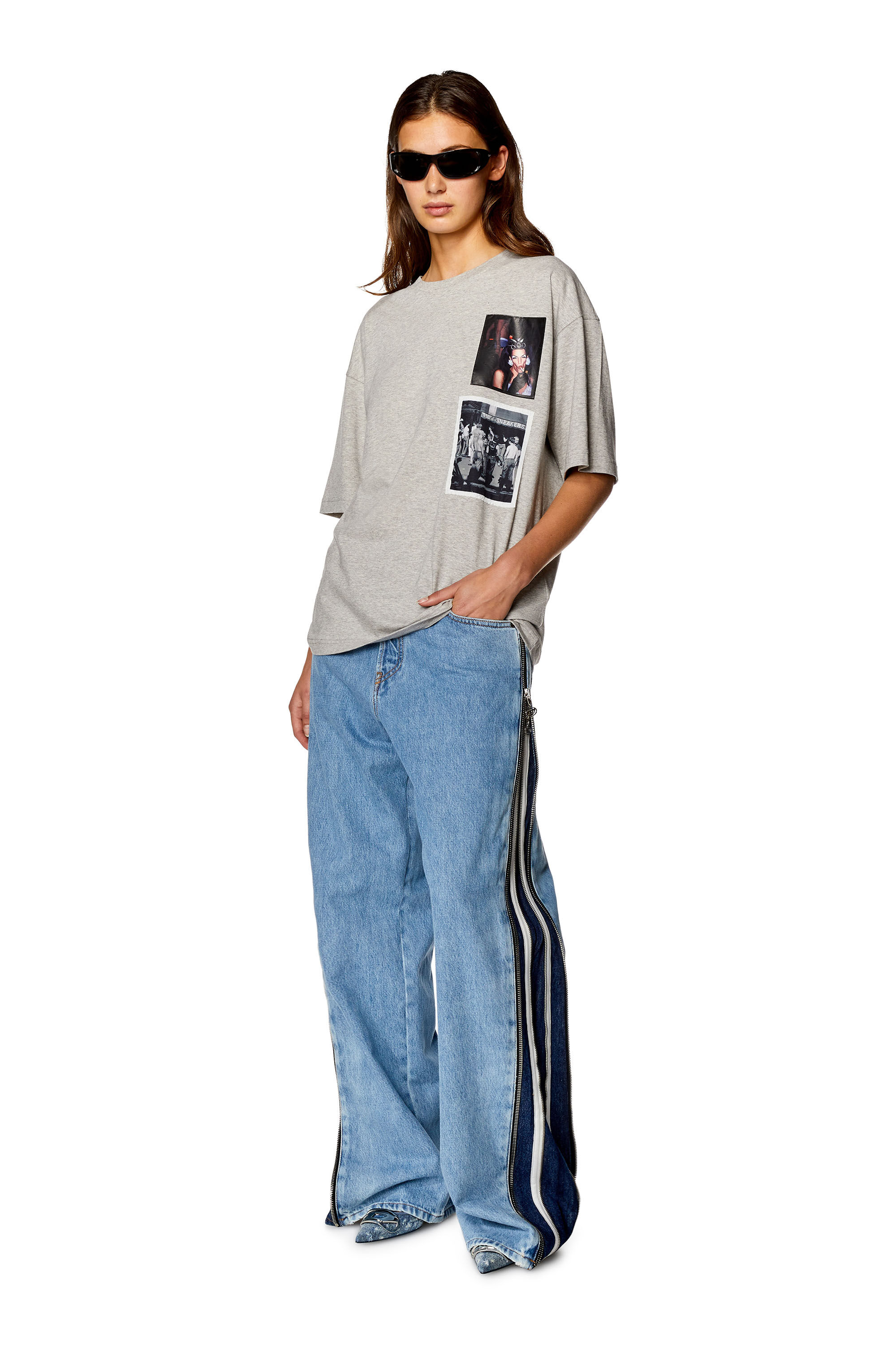 Women's Boxy T-shirt with multiple patches | Grey | Diesel {{Country}}