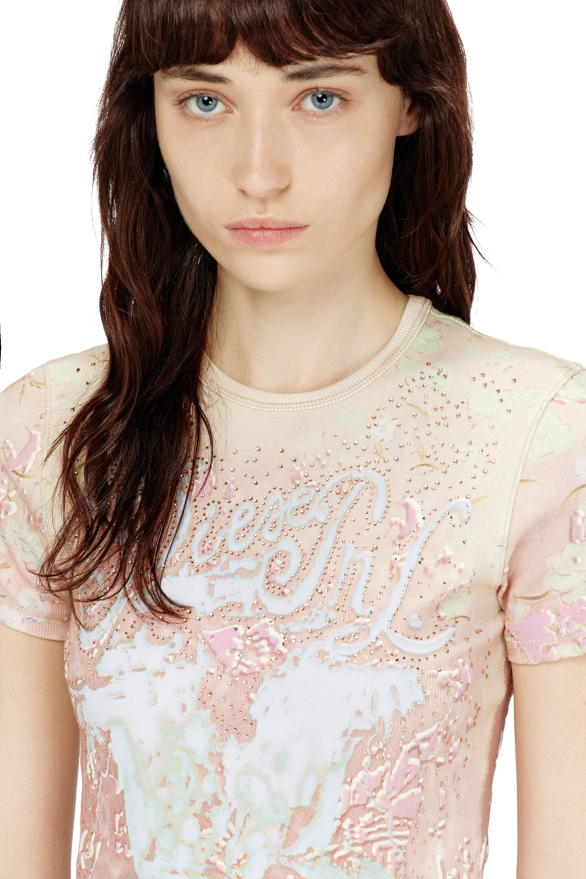Women's Animalier-print t-shirt with crystals | Pink | Diesel