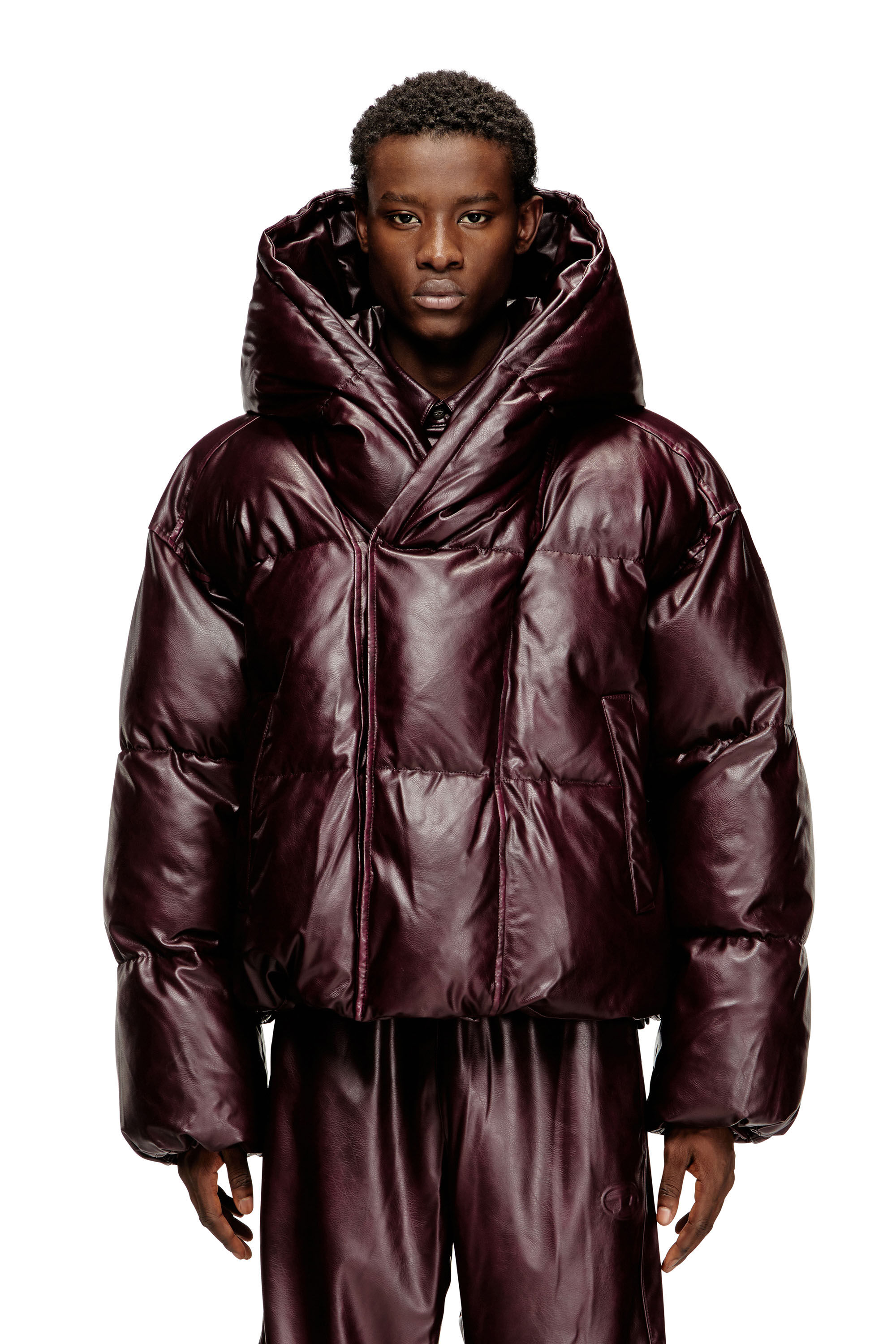 Men's Hooded puffer jacket in burgundy | Red | Diesel