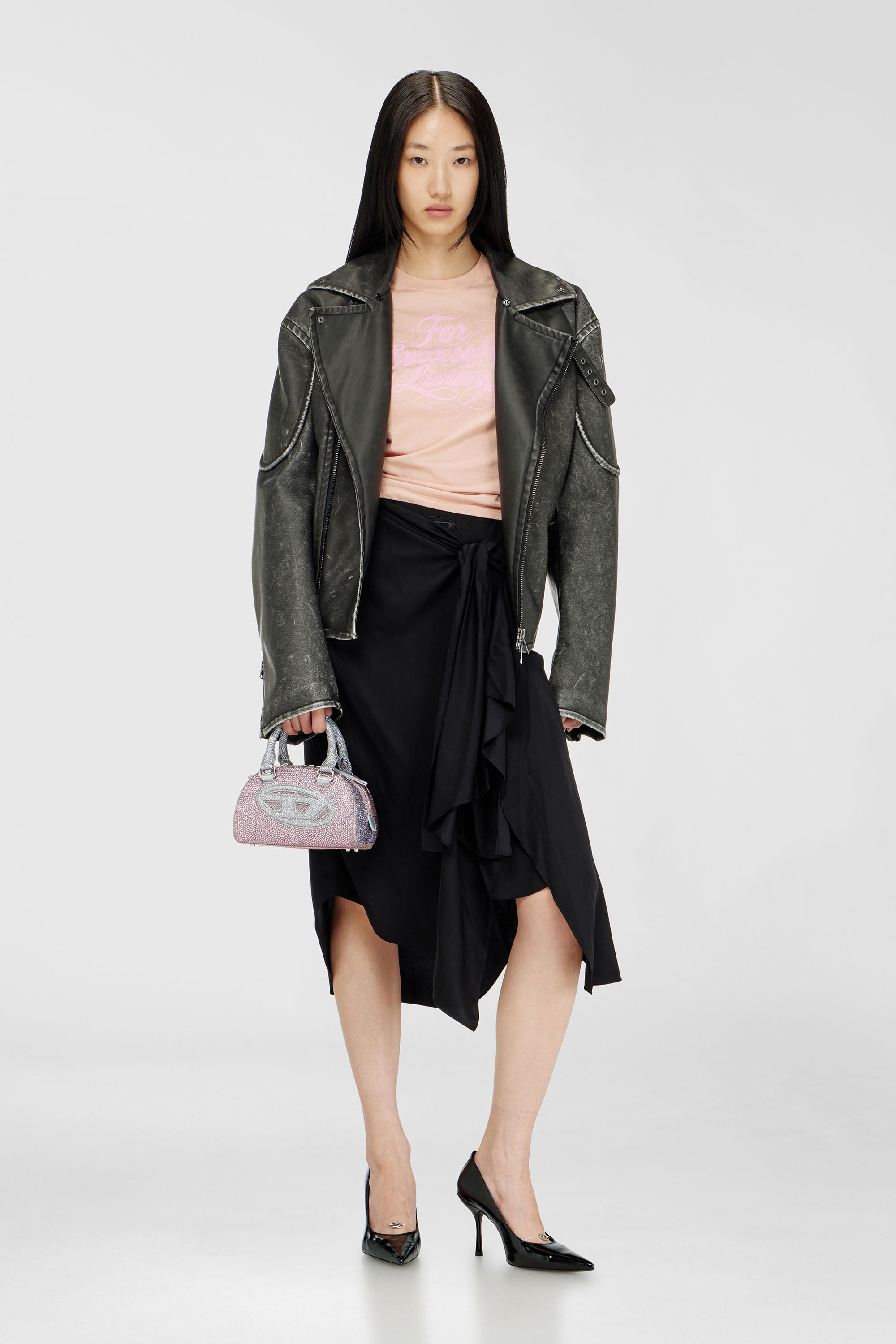 Diesel - 1DR DOME CROSSBODY, Female's 1DR Dome - Small bowling bag in crystal Lurex in Pink - 1