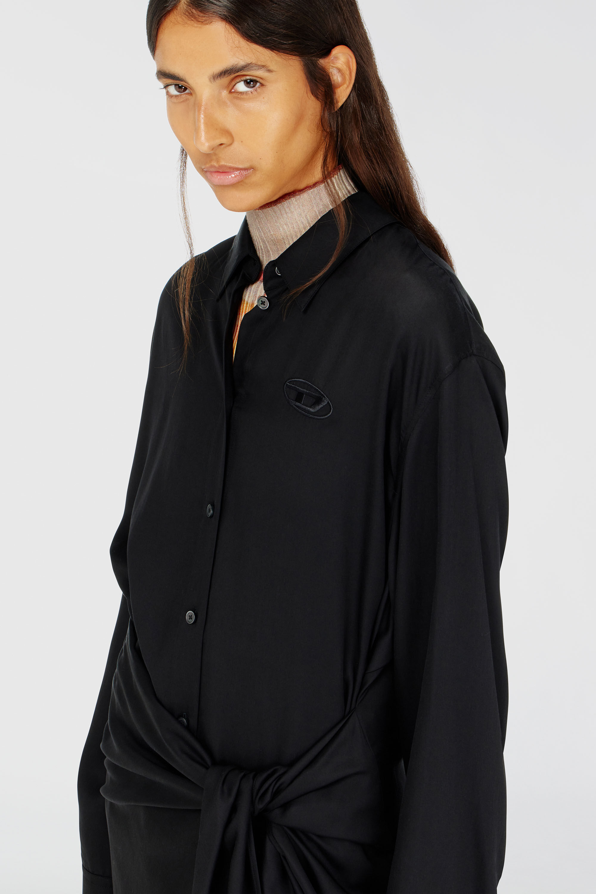 Women's Midi shirt dress with twisted detail | Black | Diesel