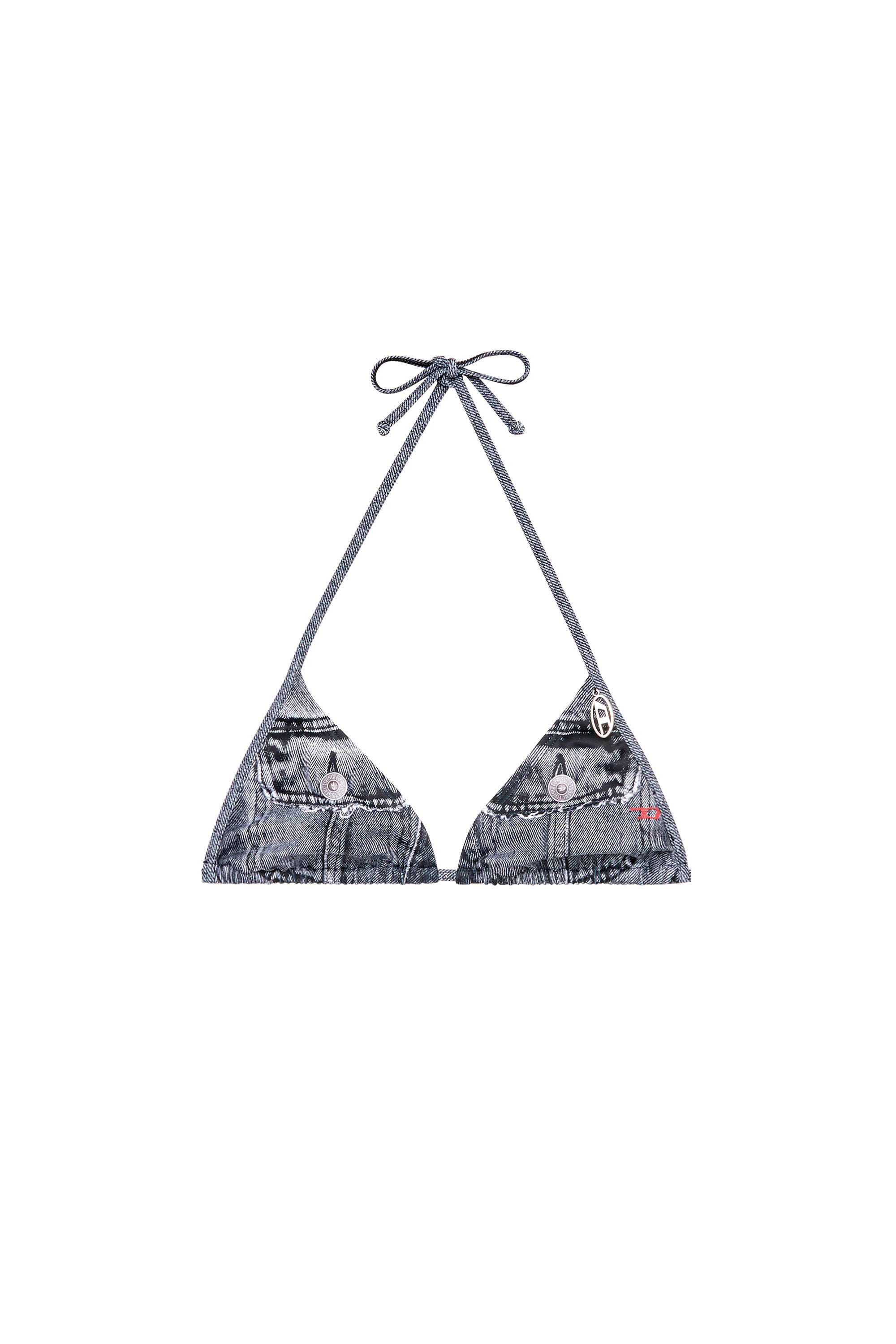 Diesel - TATIANA-DNM, Female's Triangle bikini top with denim trompe l'oeil in Blue - 4