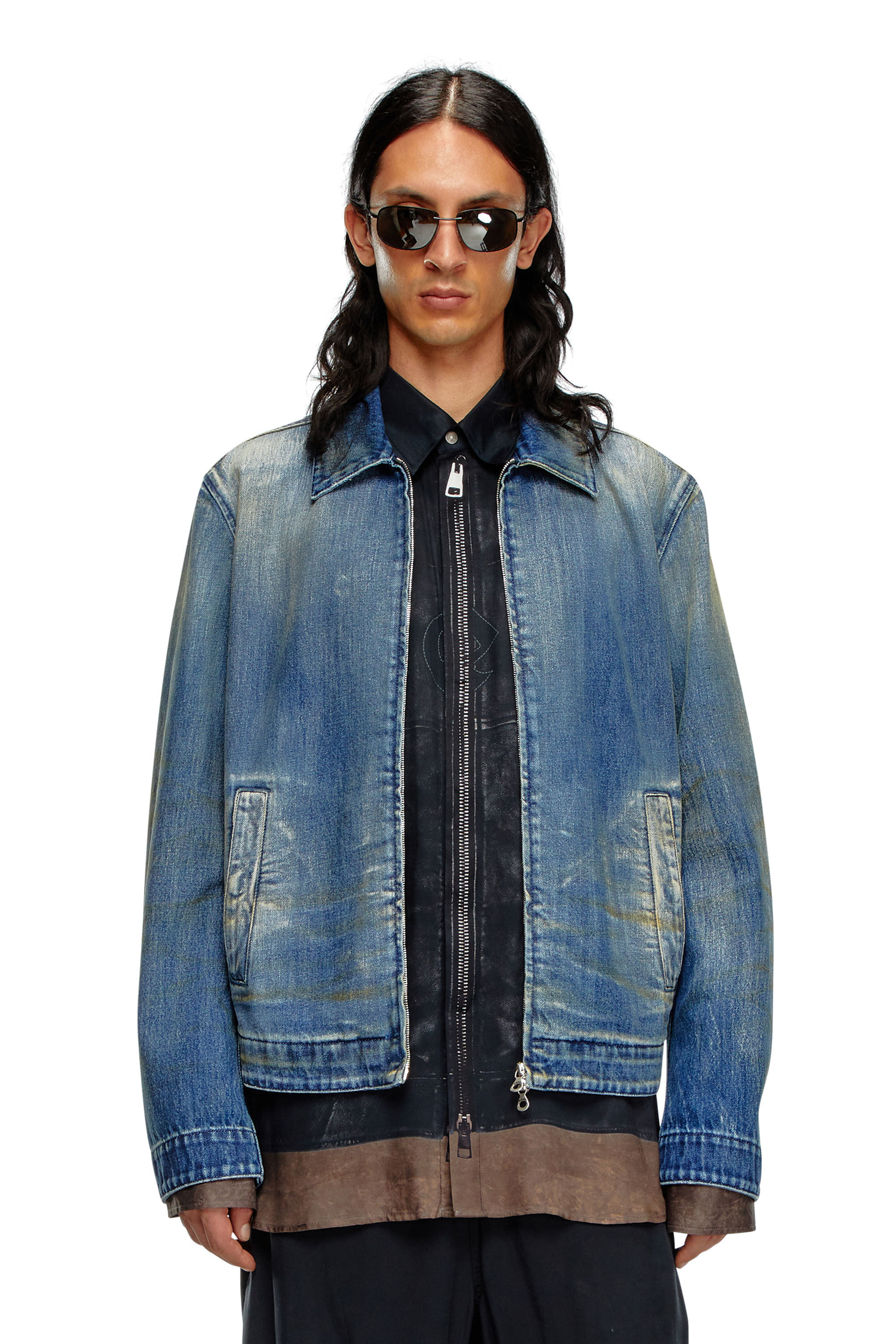 Diesel - D-ROHE, Male's Denim blouson jacket with dirt wash in Medium Blue - 3