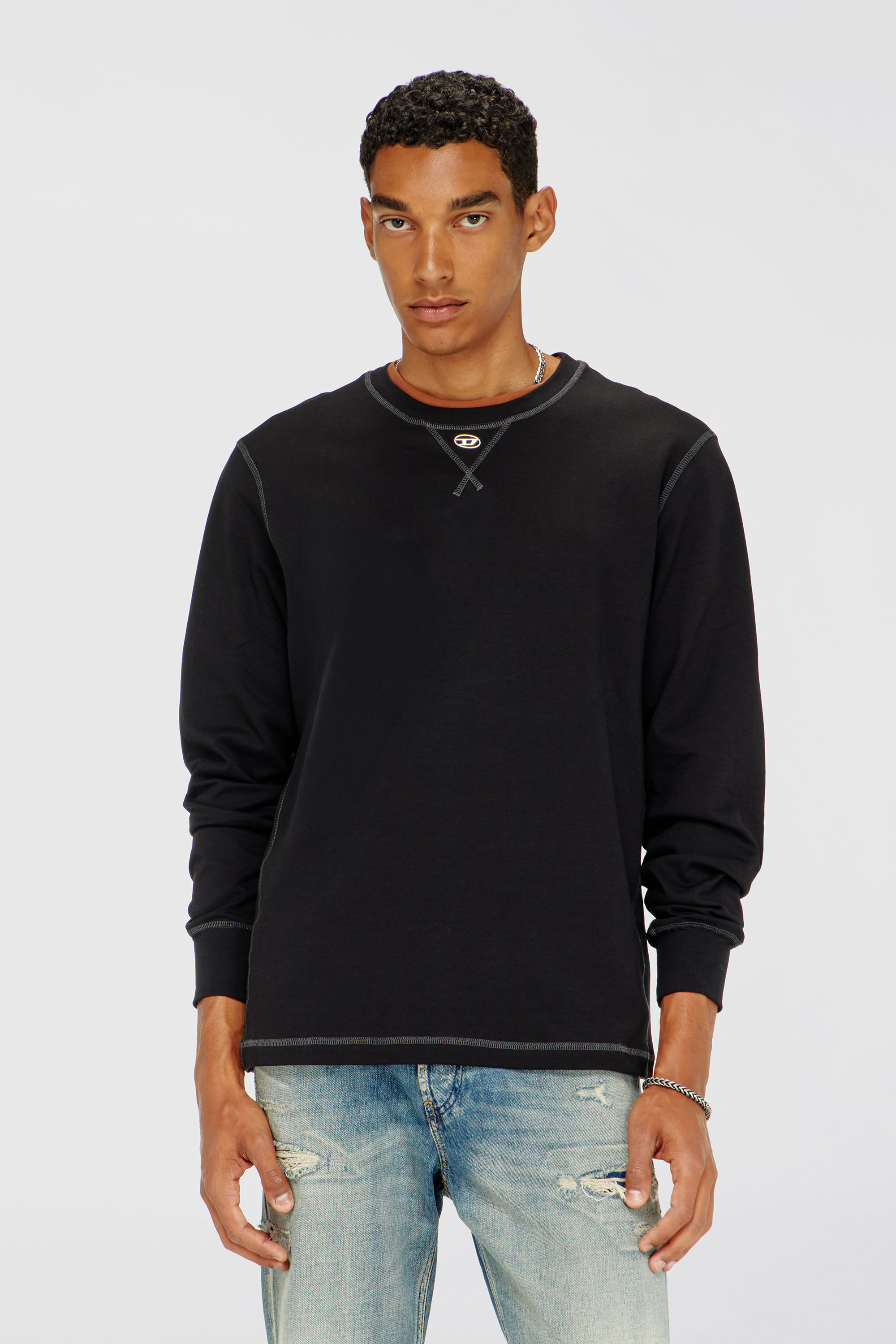Diesel - T-MADJUST-LS-TR, Man's Cotton long-sleeve T-shirt with Oval D in Dark grey - 3