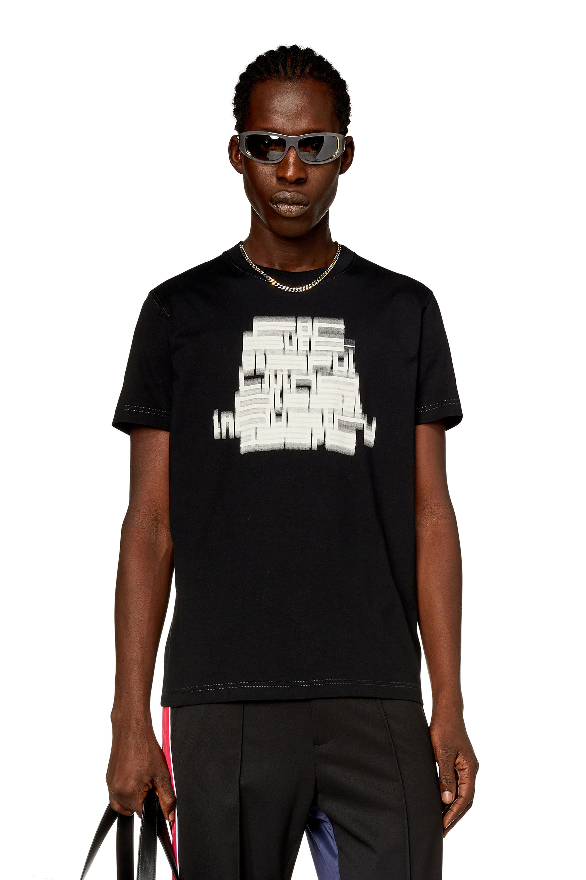 Men's T-shirt with blurry For Successful Living print | Black | Diesel