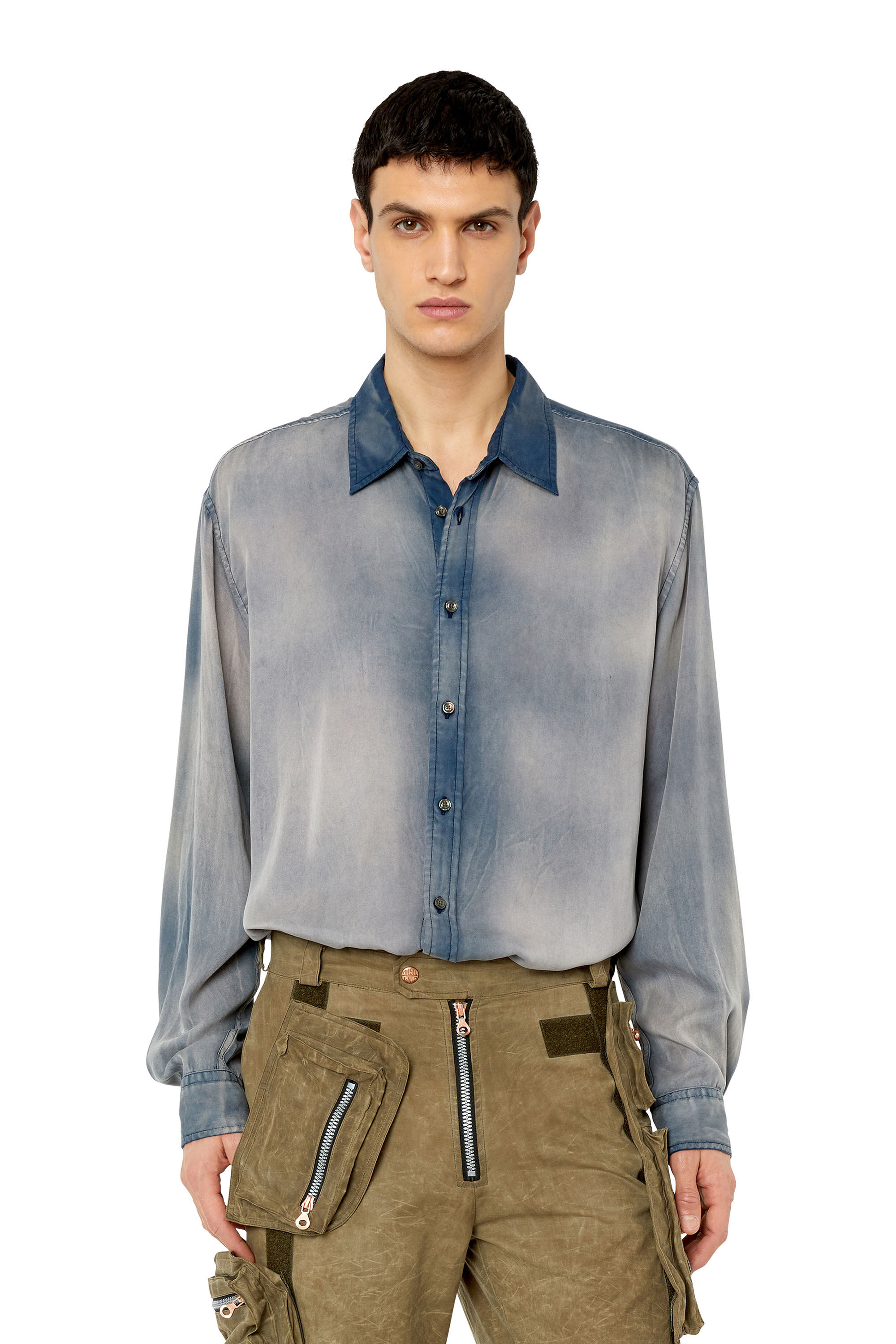 Diesel - S-UMBE-TREAT, Chemise en twill Tencel traité Homme in Bleu - 3