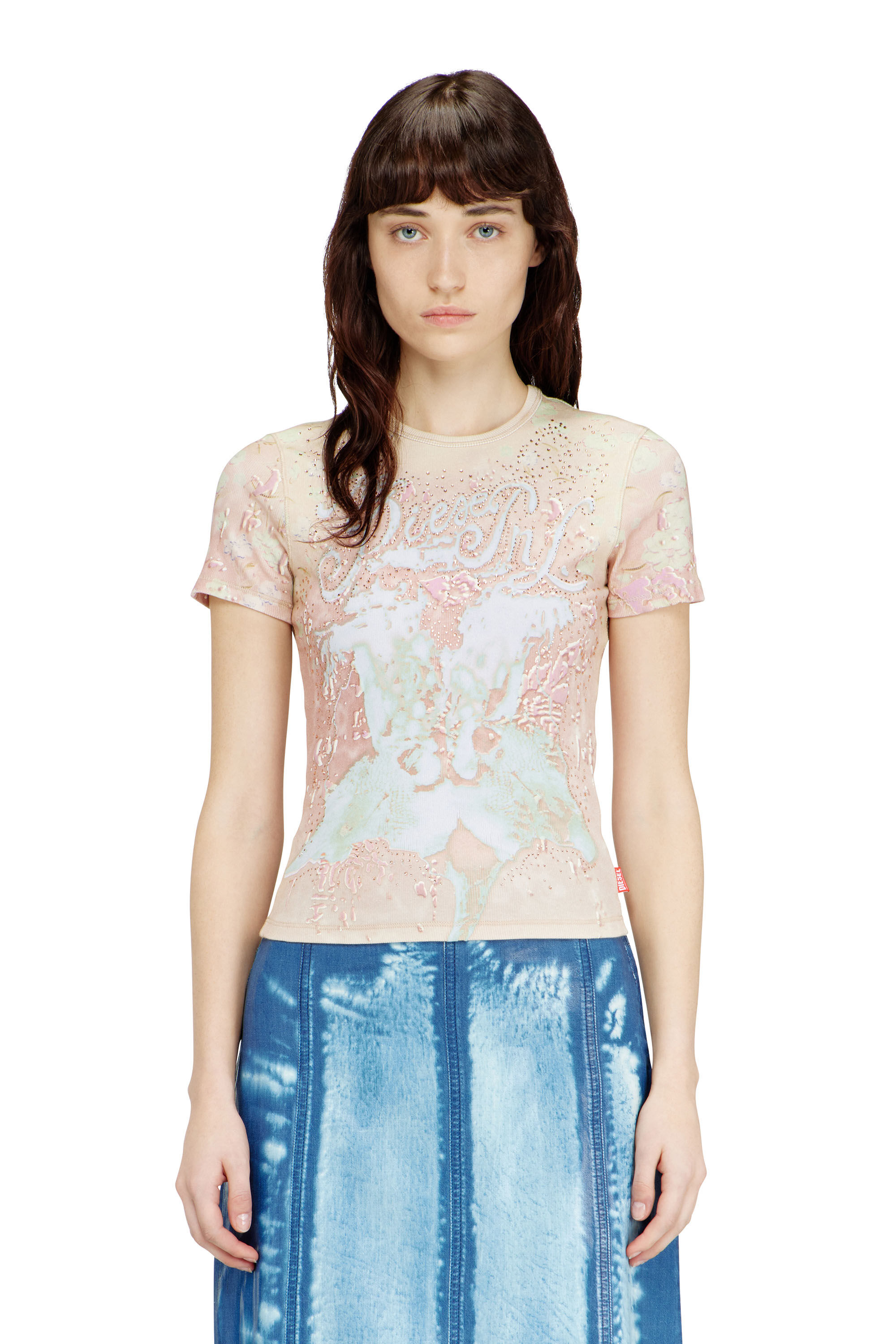 Women's Animalier-print t-shirt with crystals | Pink | Diesel