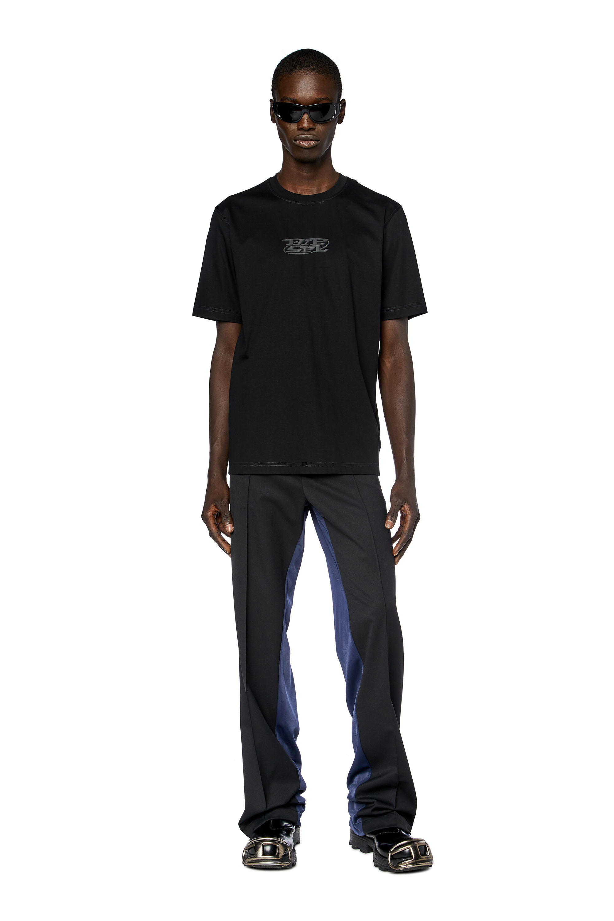 Diesel - T-MUST-SLITS-N, T-shirt en coton mercerisé avec logo imprimé Homme in Noir - 1