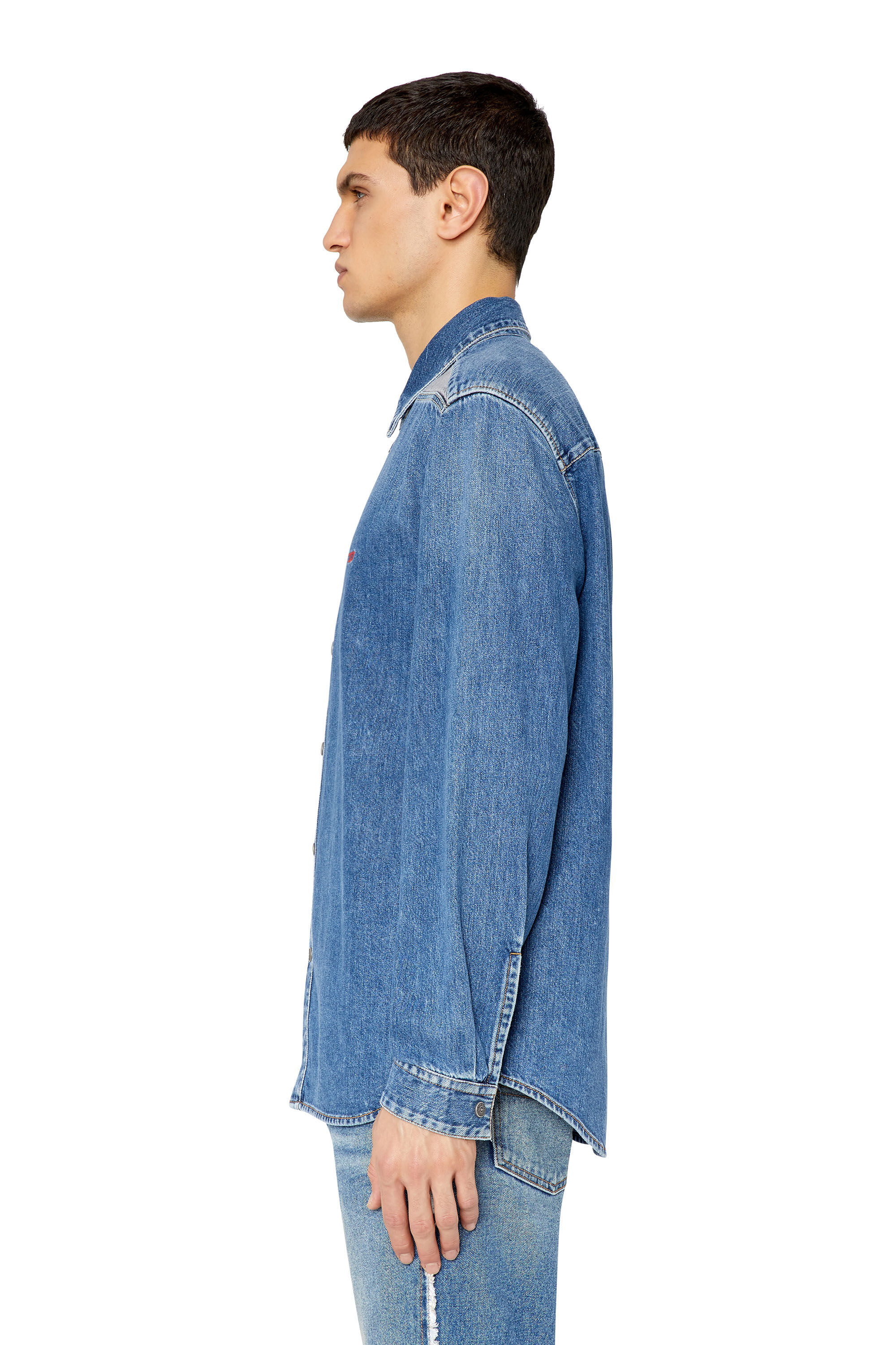 Diesel - D-SIMPLY-RS, Chemise en denim avec empiècements contrastés Homme in Bleu - 6