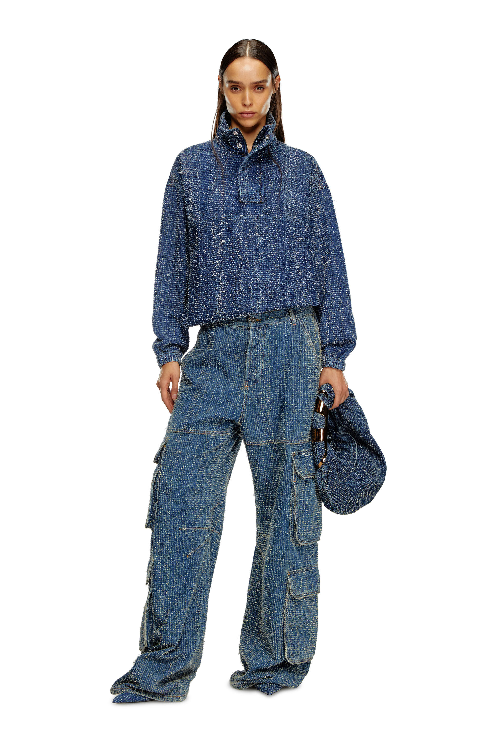 Diesel - D-FLOW-S, Unisex's Pullover jacket in bouclé denim in Dark Blue - 7