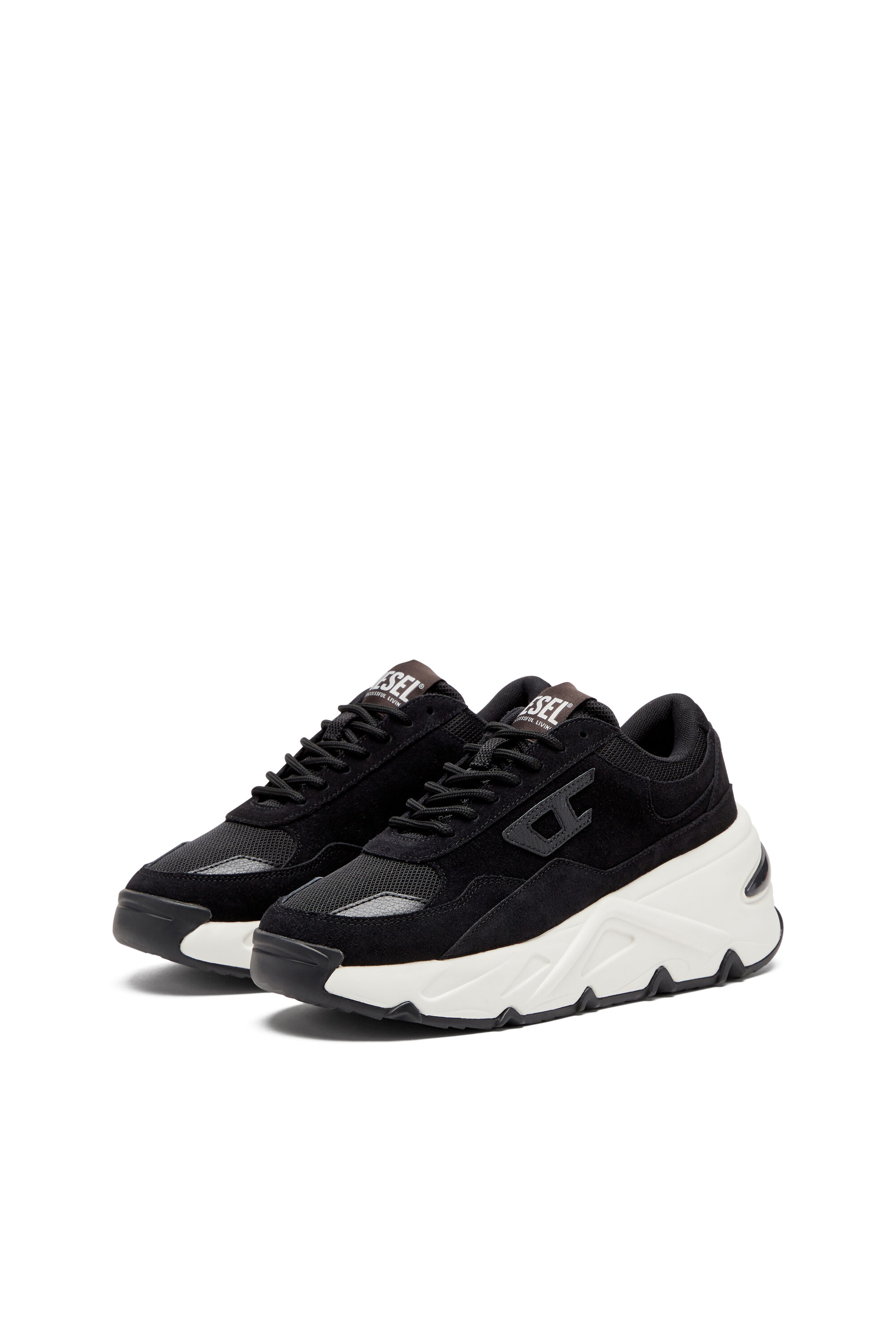 Diesel - S-SAVANNAH W, Woman's S-Savannah-Platform sneakers in suede and mesh in Black - 8