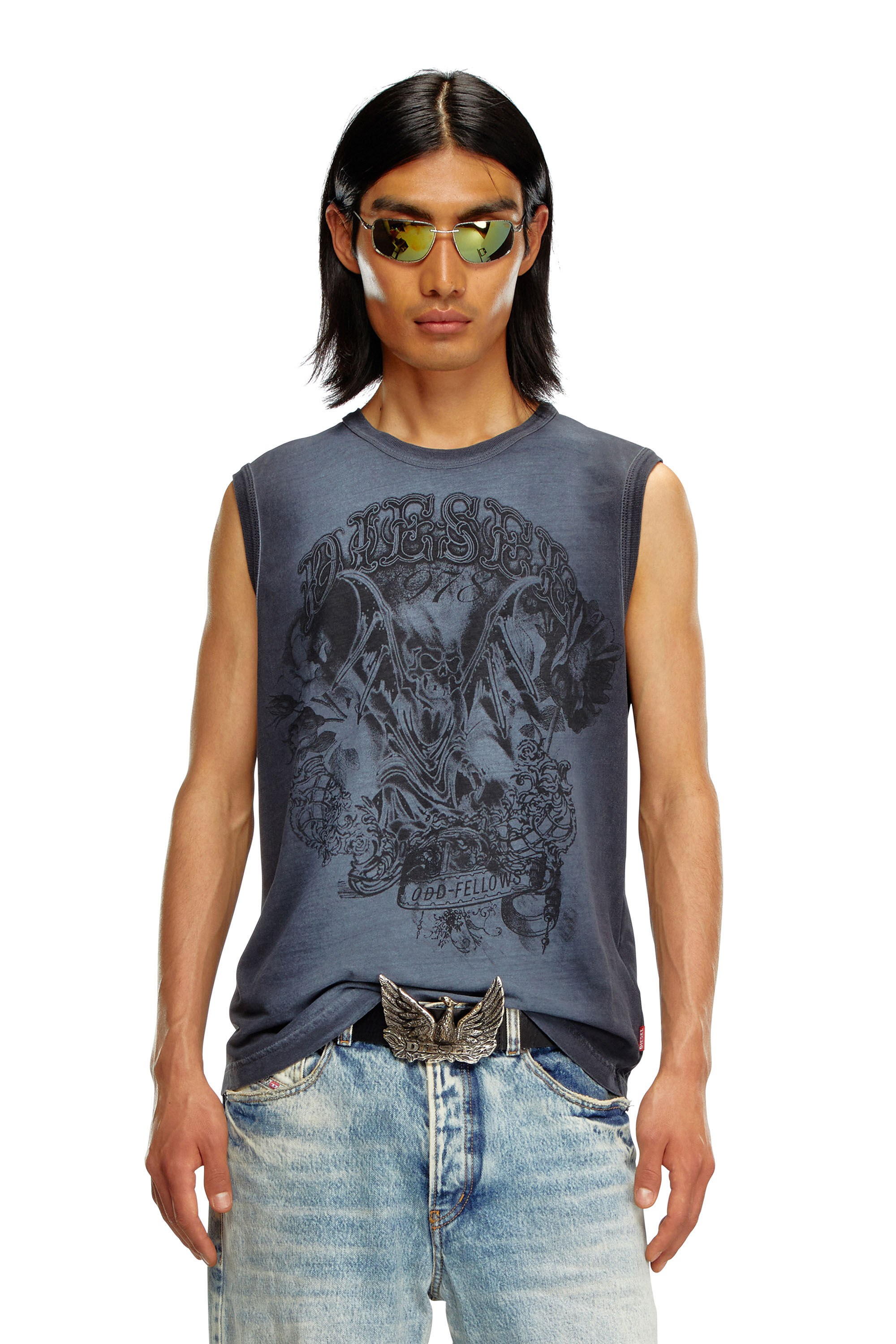 Diesel - T-BISCO-Q1, Male's Faded tank top with graphic print in Dark Blue - 3