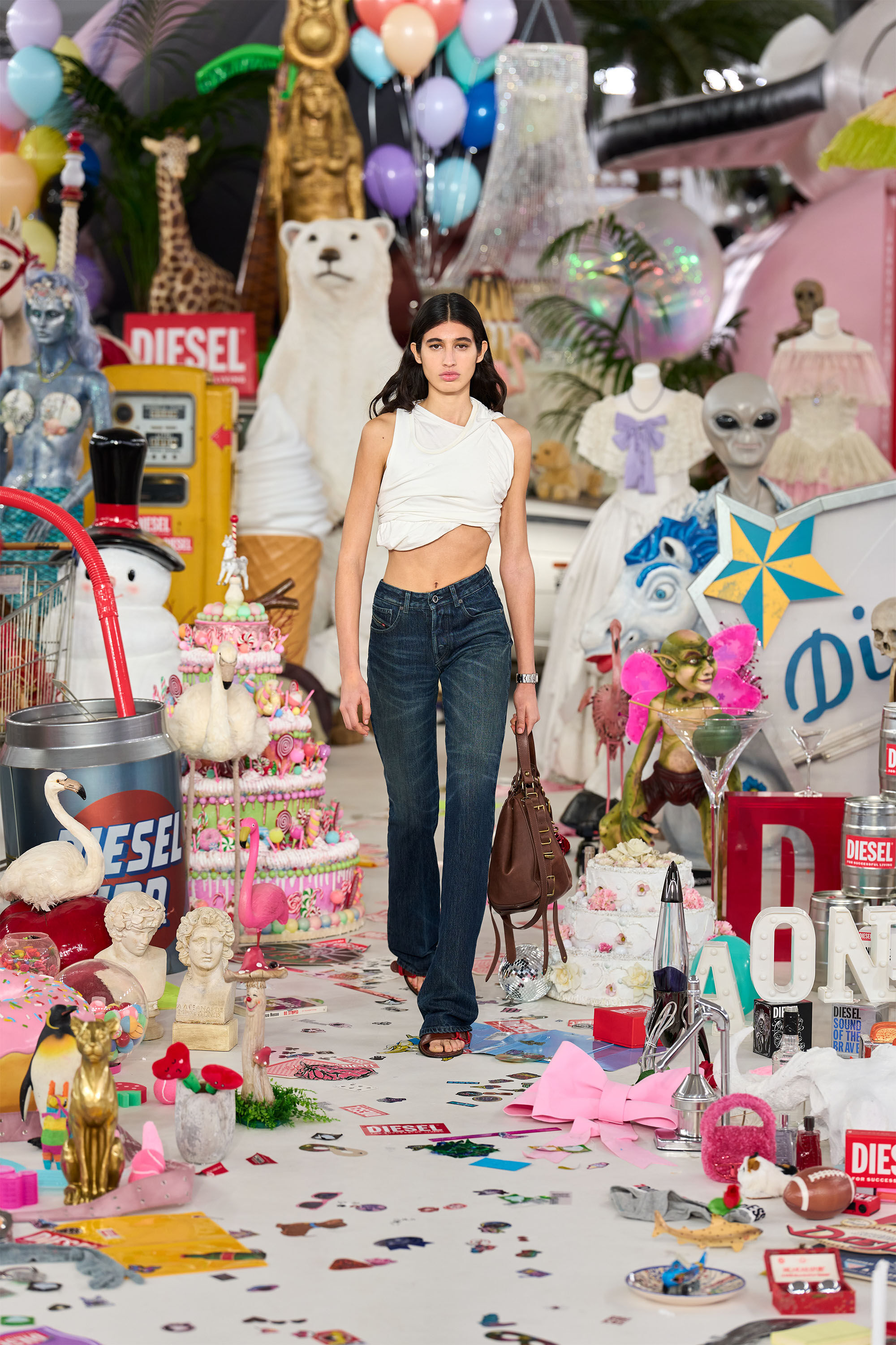 Diesel - T-WISHER-RIB-PL, Woman's Rucked-up tank top in double-layer jersey in White - 5