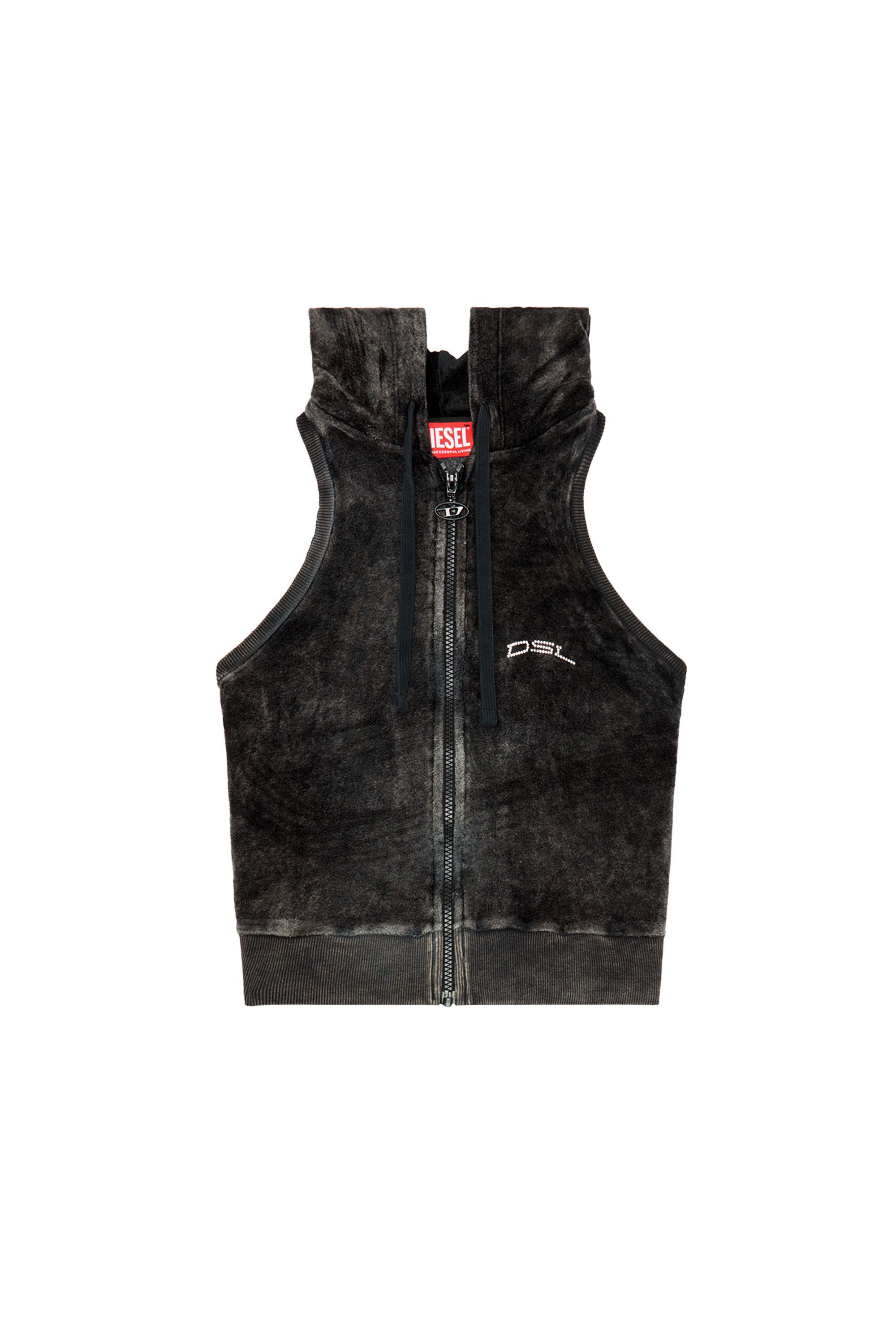Women's Chenille hoodie with crystal logo | Black | Diesel {{Country}}