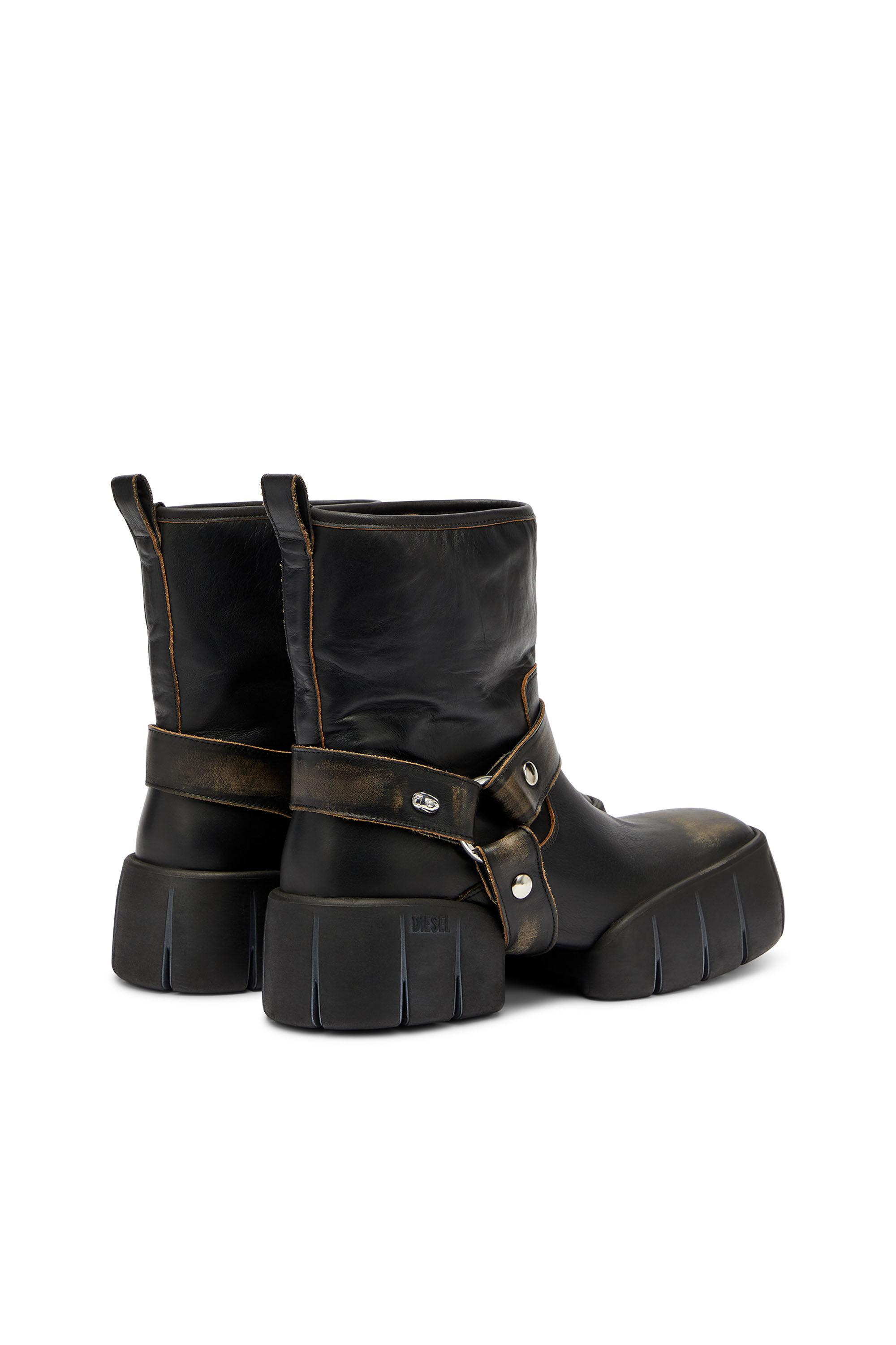 Men's D-Tex - Biker boots in distressed leather | Brown | Diesel US
