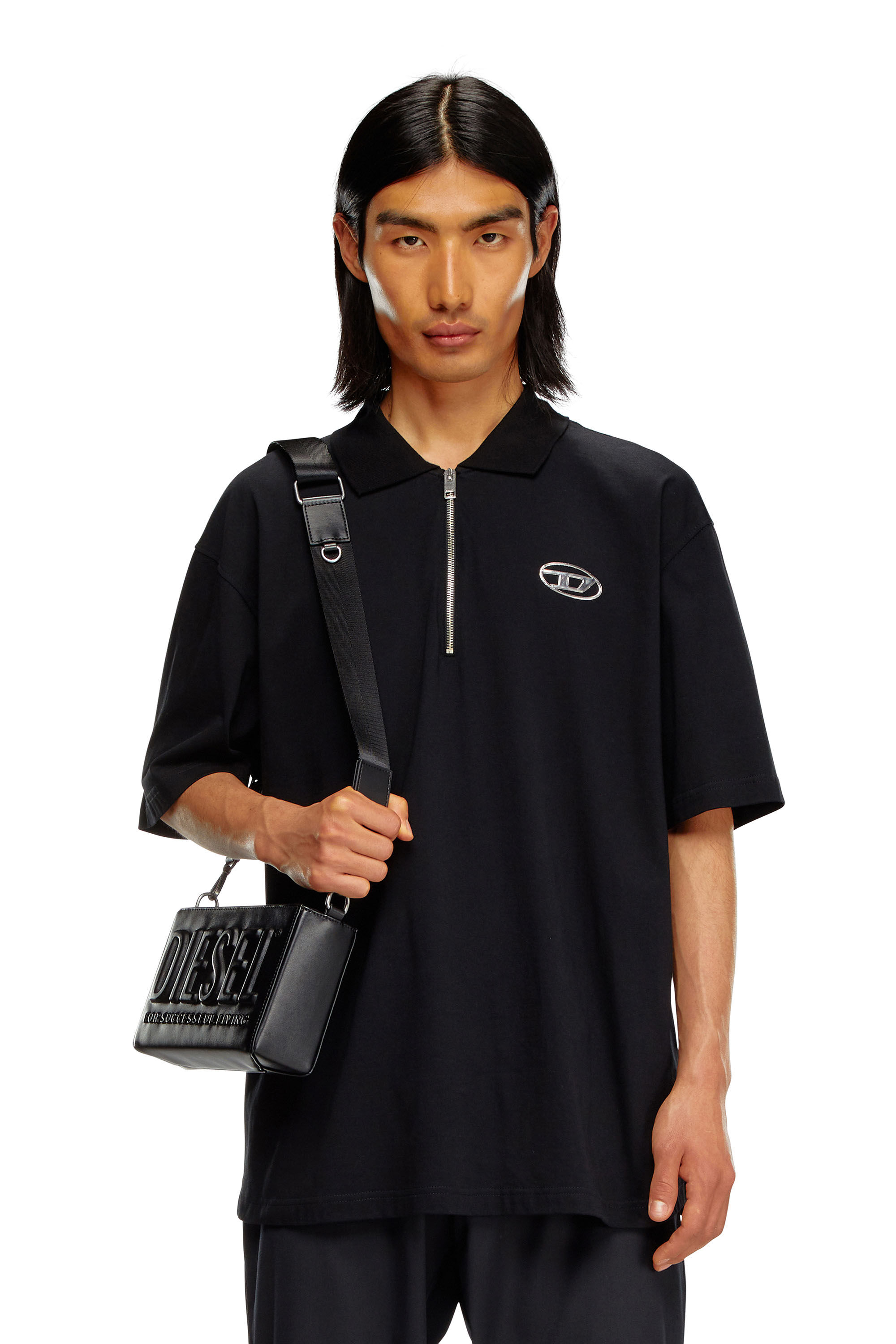 Men's Polo shirt with half zip | Black | Diesel