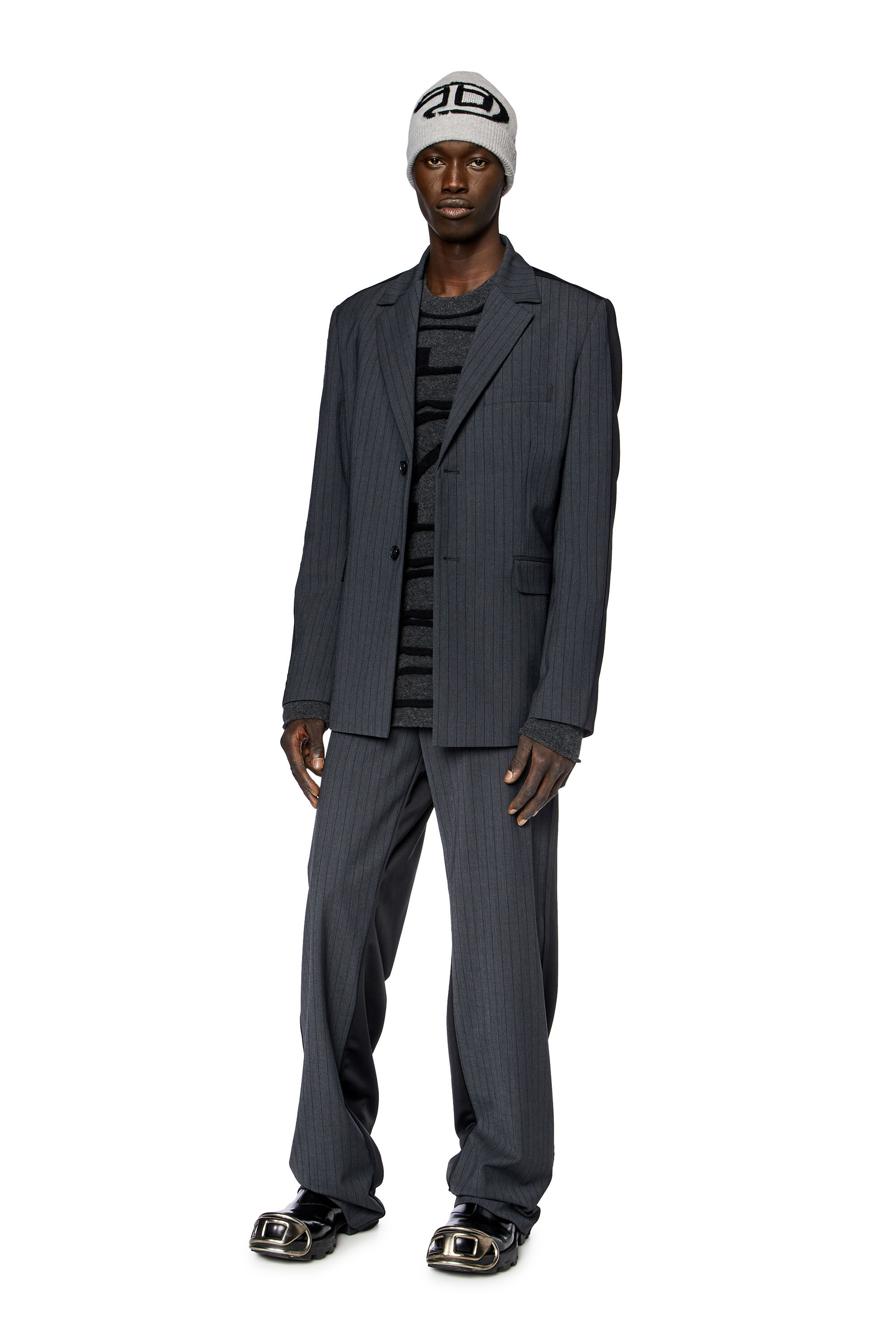 Diesel - K-FLOYD, Male's Wool jumper with peel-off Super Logo in Dark Grey - 1
