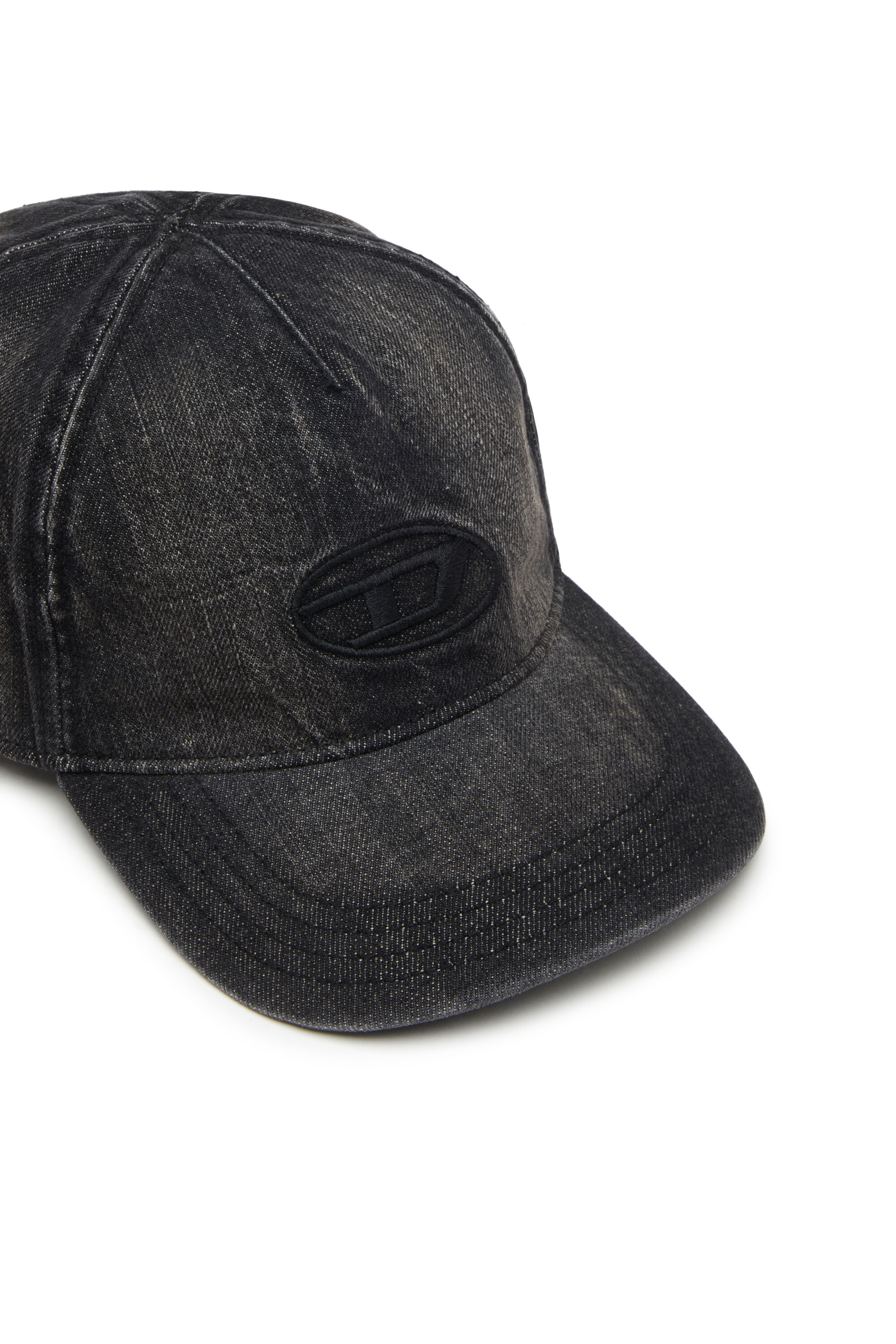 Men's Denim cap with frayed details and embroidered logo | Black