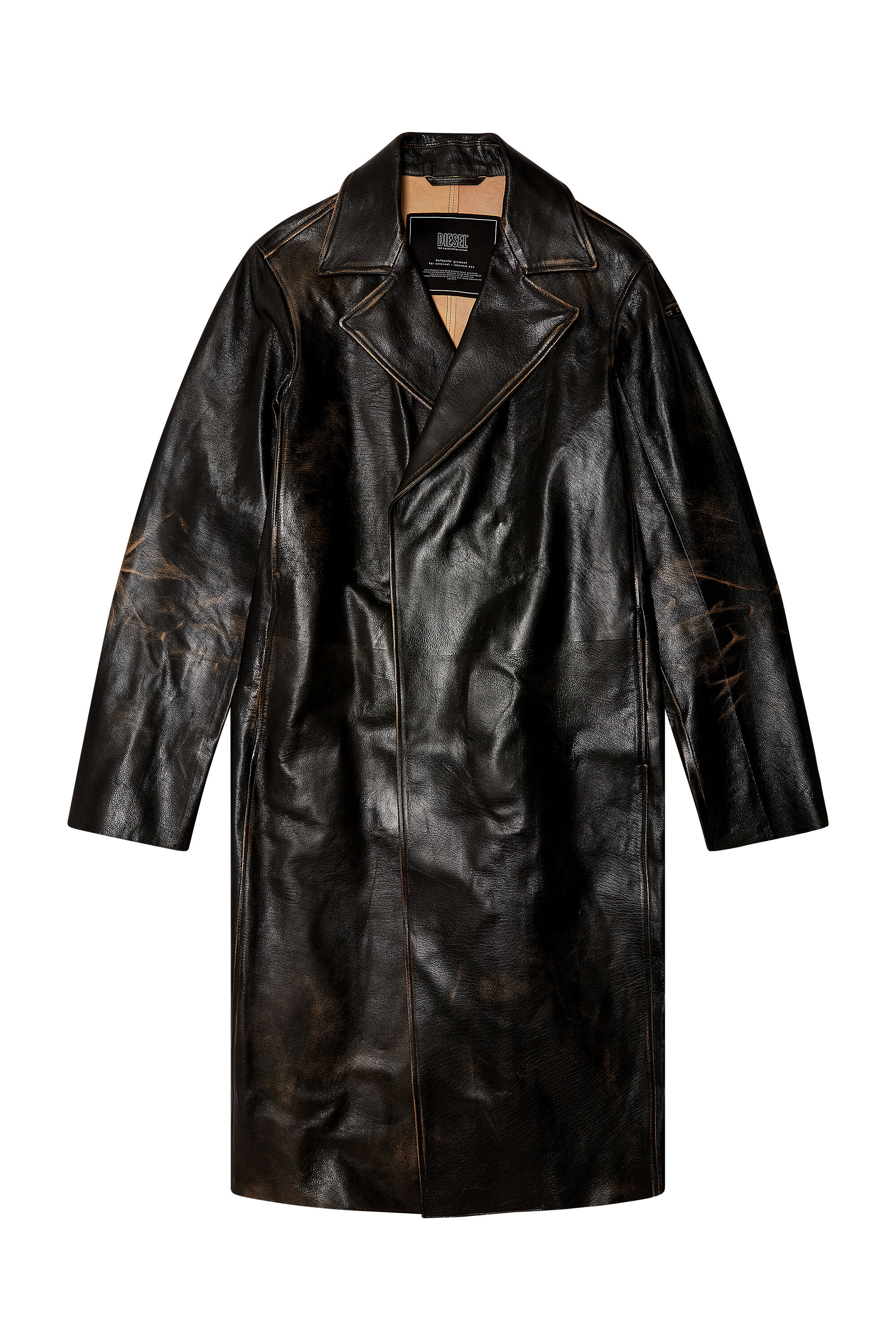 Diesel - L-KAUFFMAN, Trench-coat en cuir effet vieilli Homme in Marron - 2