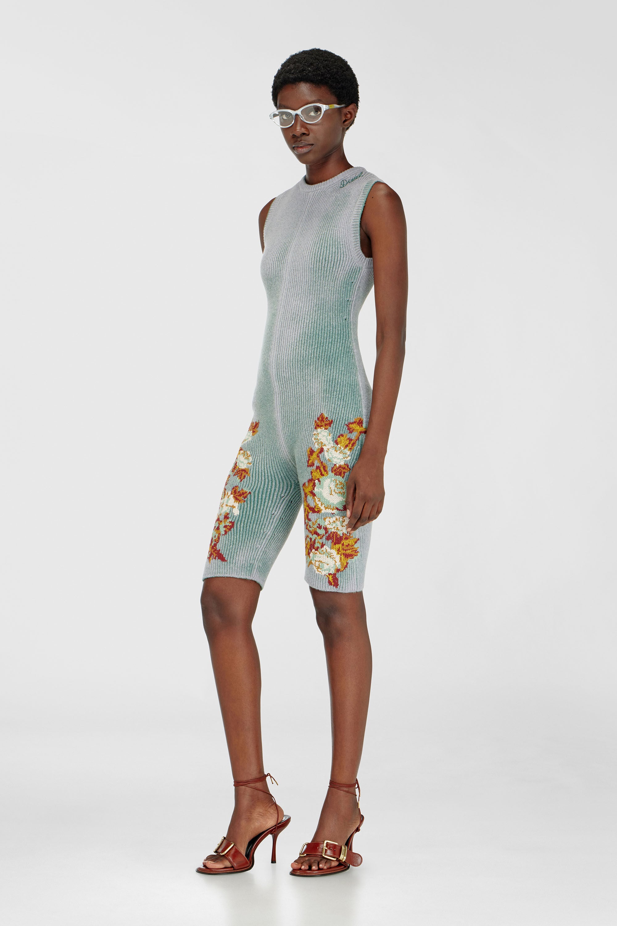 Diesel - M-RAREM, Female's Knitted playsuit with floral motif in null - 3