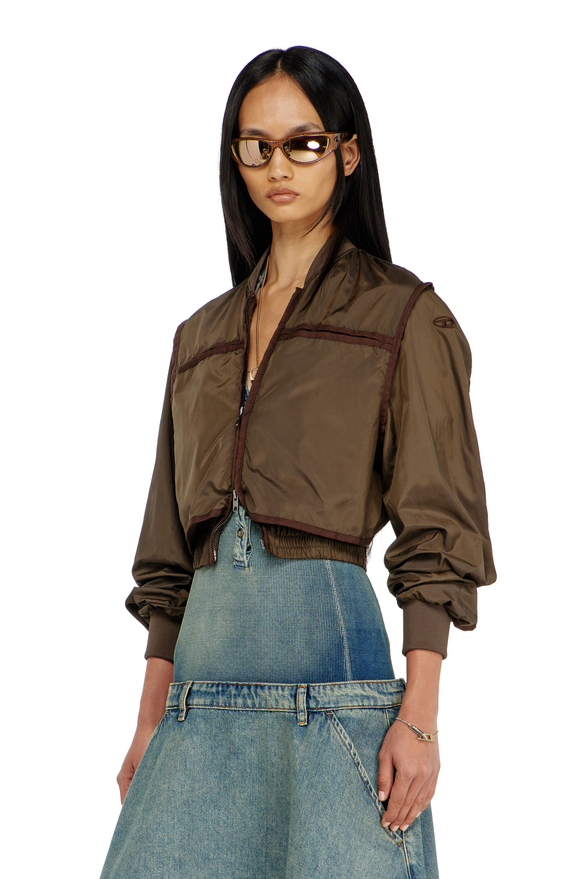 Diesel - G-OTHAM, Female's Nylon jacket with tonal taping in Brown - 3