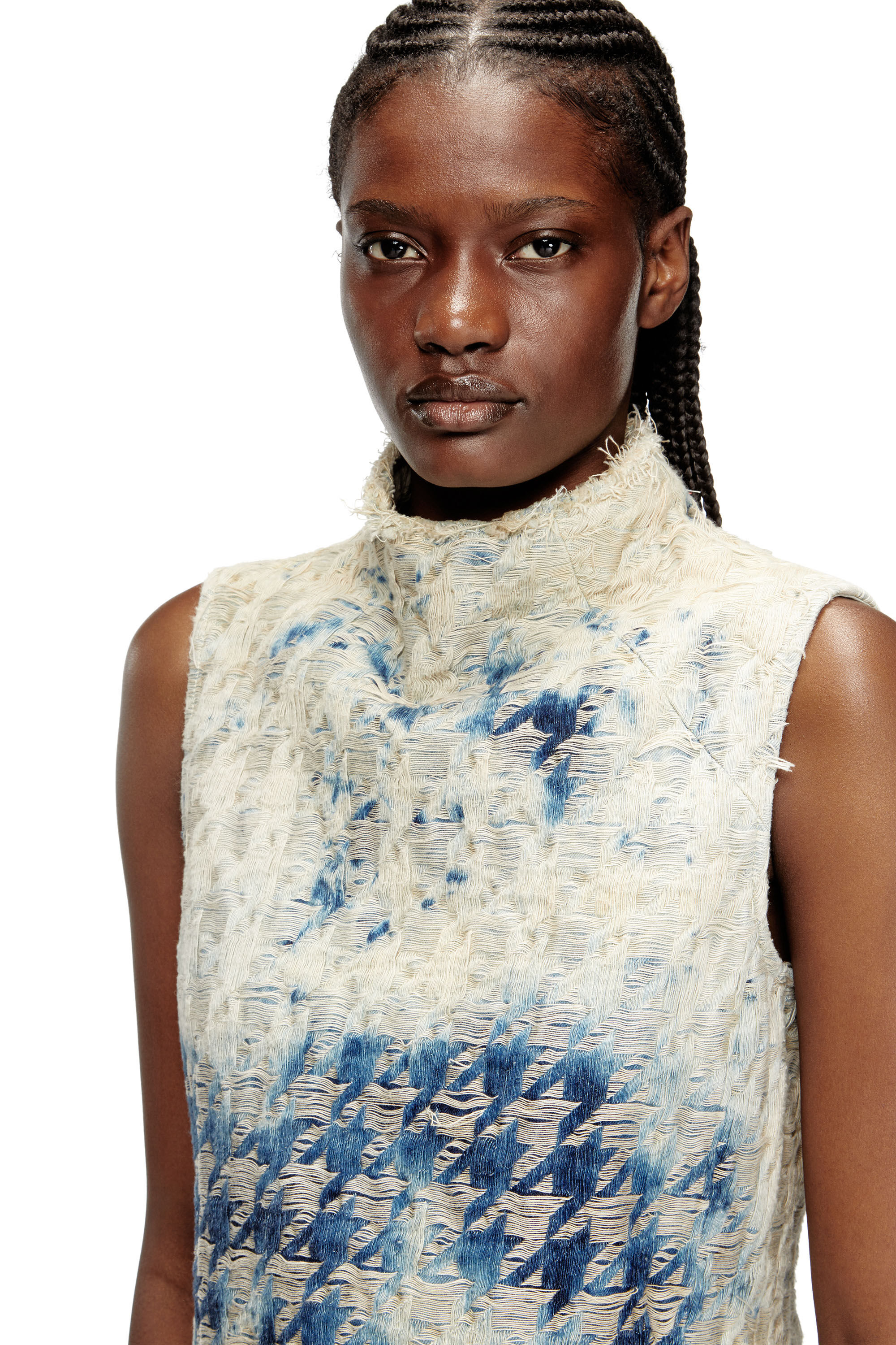 Diesel - DE-TAPI-FSH2, Haut sans manches en denim tissé pied-de-poule Femme in Bleu - 4