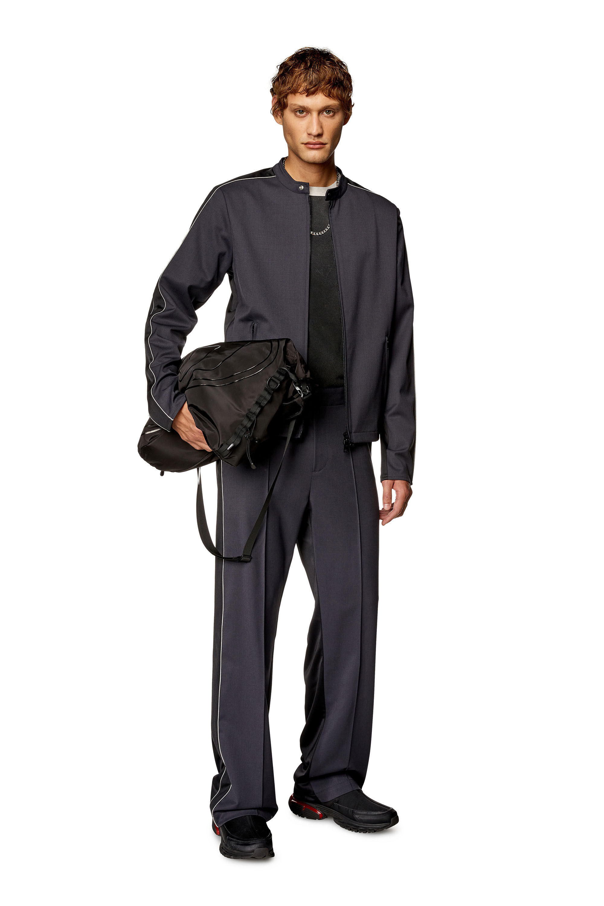 Diesel - P-DEVLIN, Male's Hybrid pants in cool wool and tech jersey in Black/Grey - 1