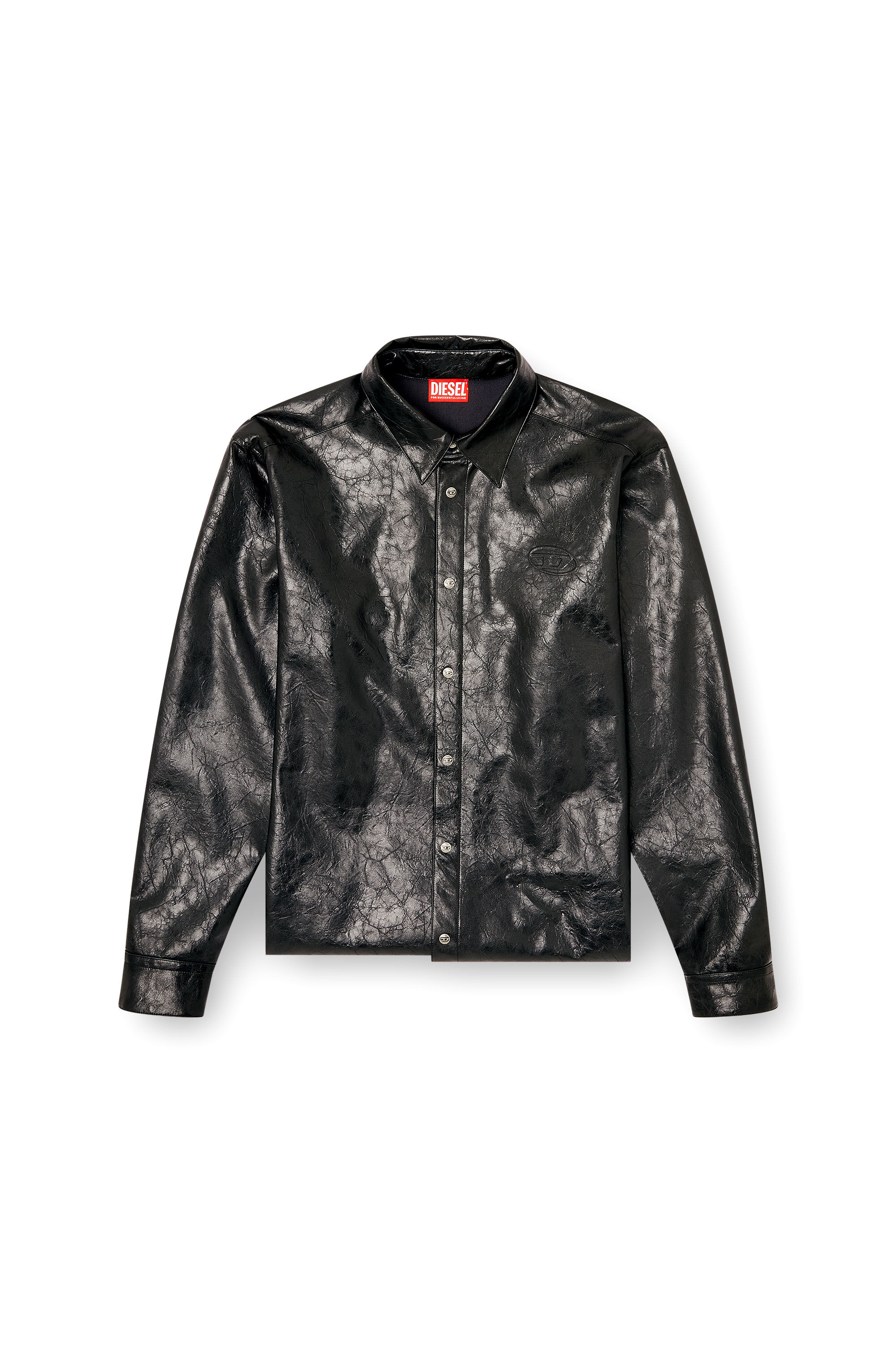Men's Textured shirt with branded buttons | Black | Diesel