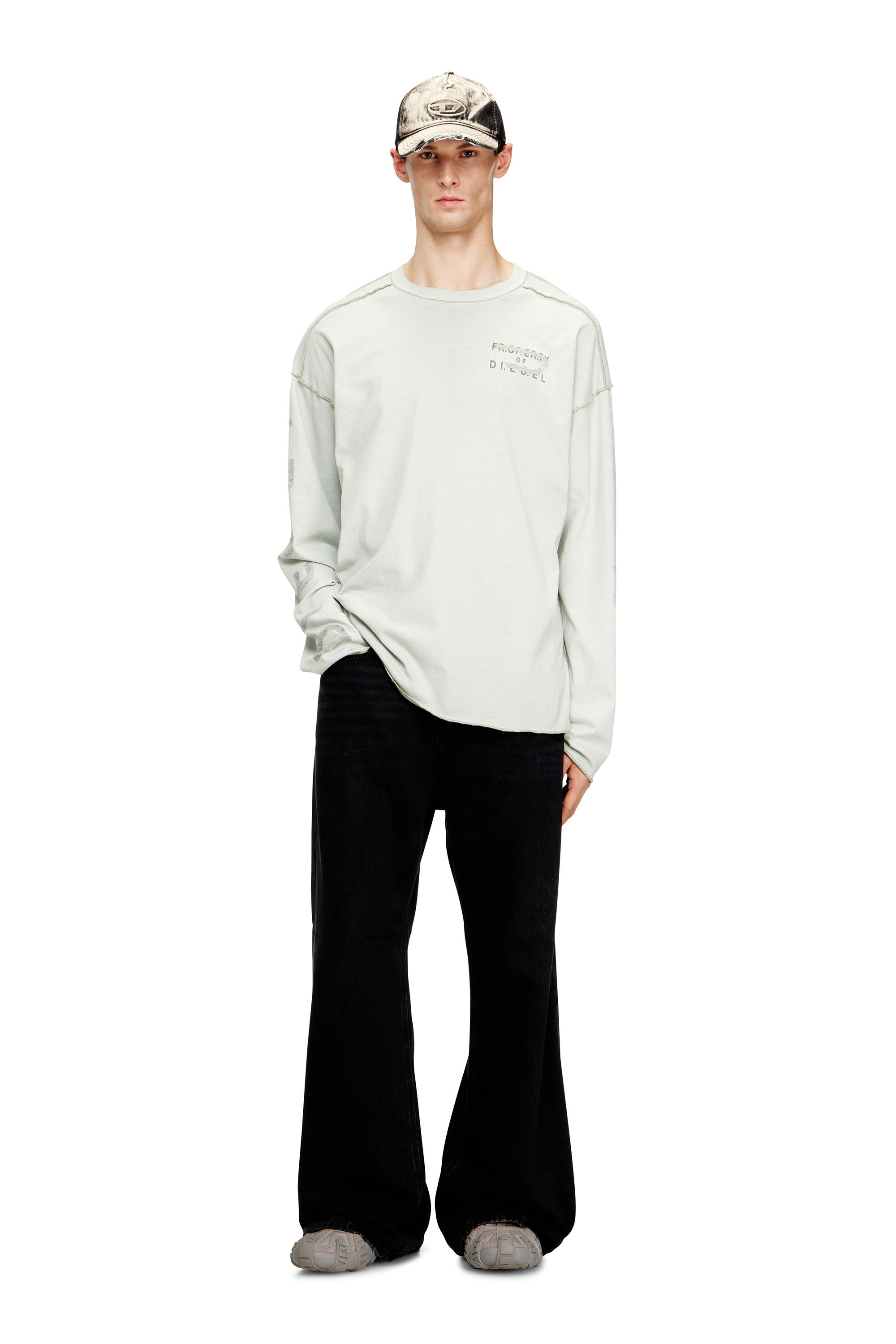 Men's Relaxed long-sleeve T-shirt with printed sleeves | Grey