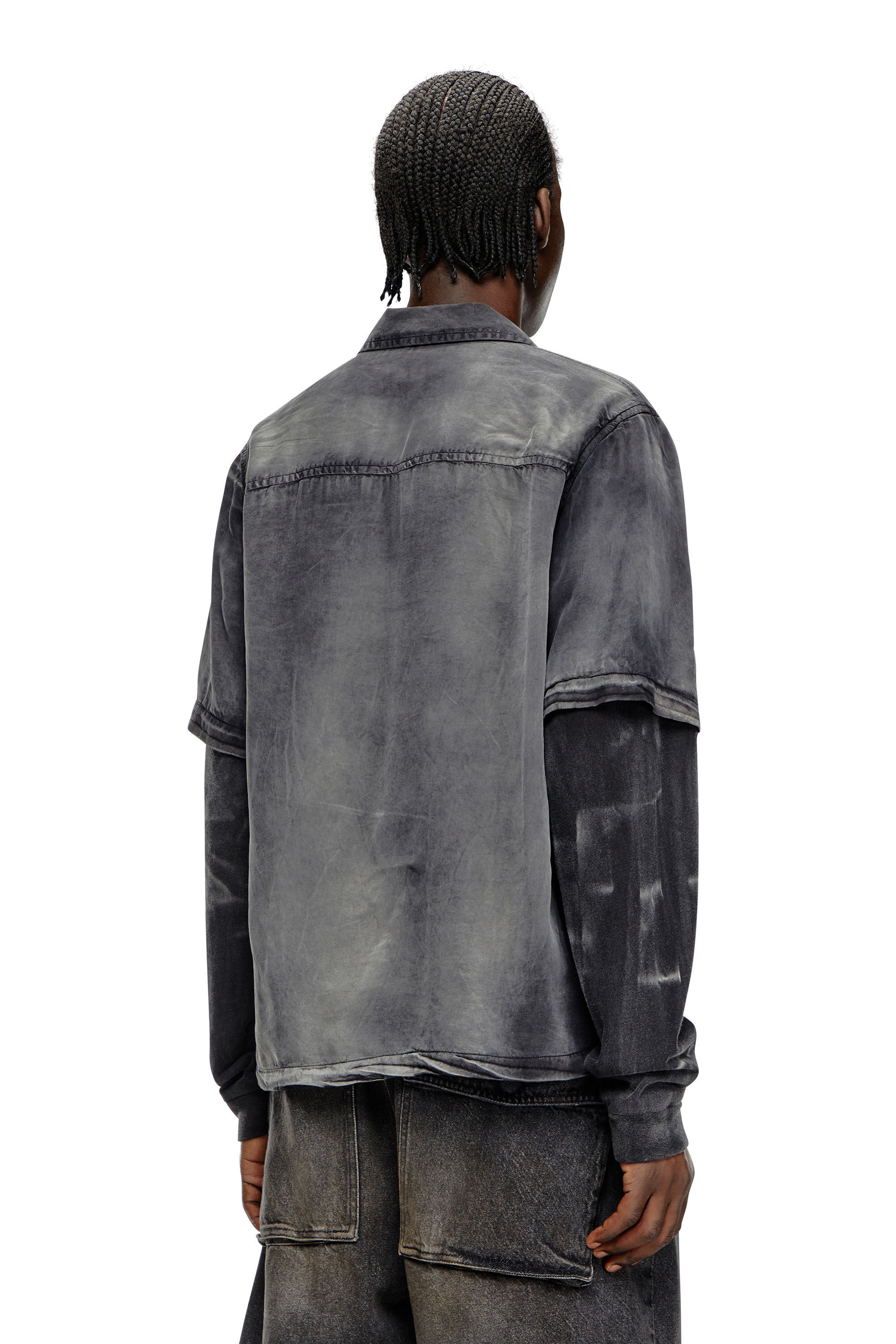 Diesel - S-EEKLO, Male's Faded bowling shirt with logo graphic in Black/Grey - 4