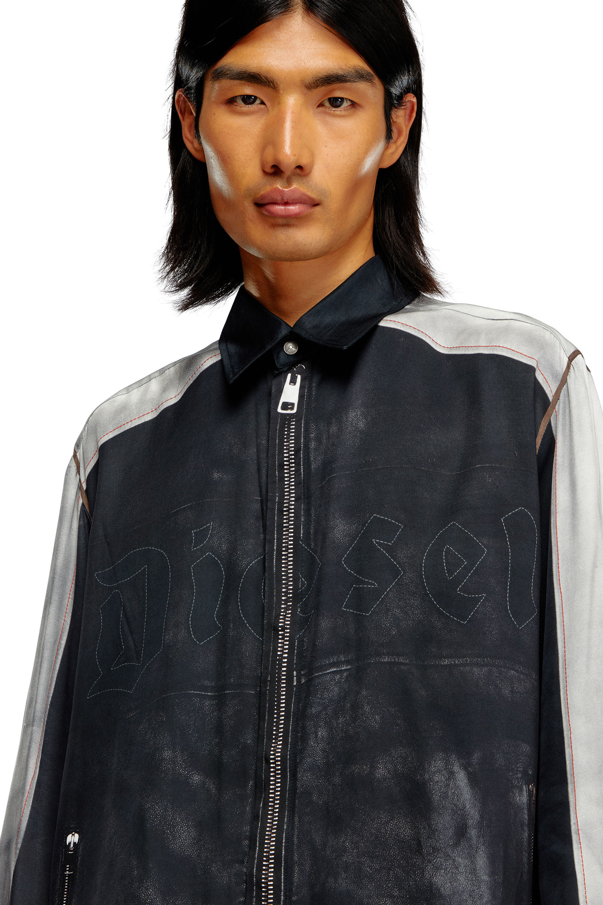 Diesel - S-AFTER, Male's Shirt with trompe l'oeil print in Black/Grey - 4