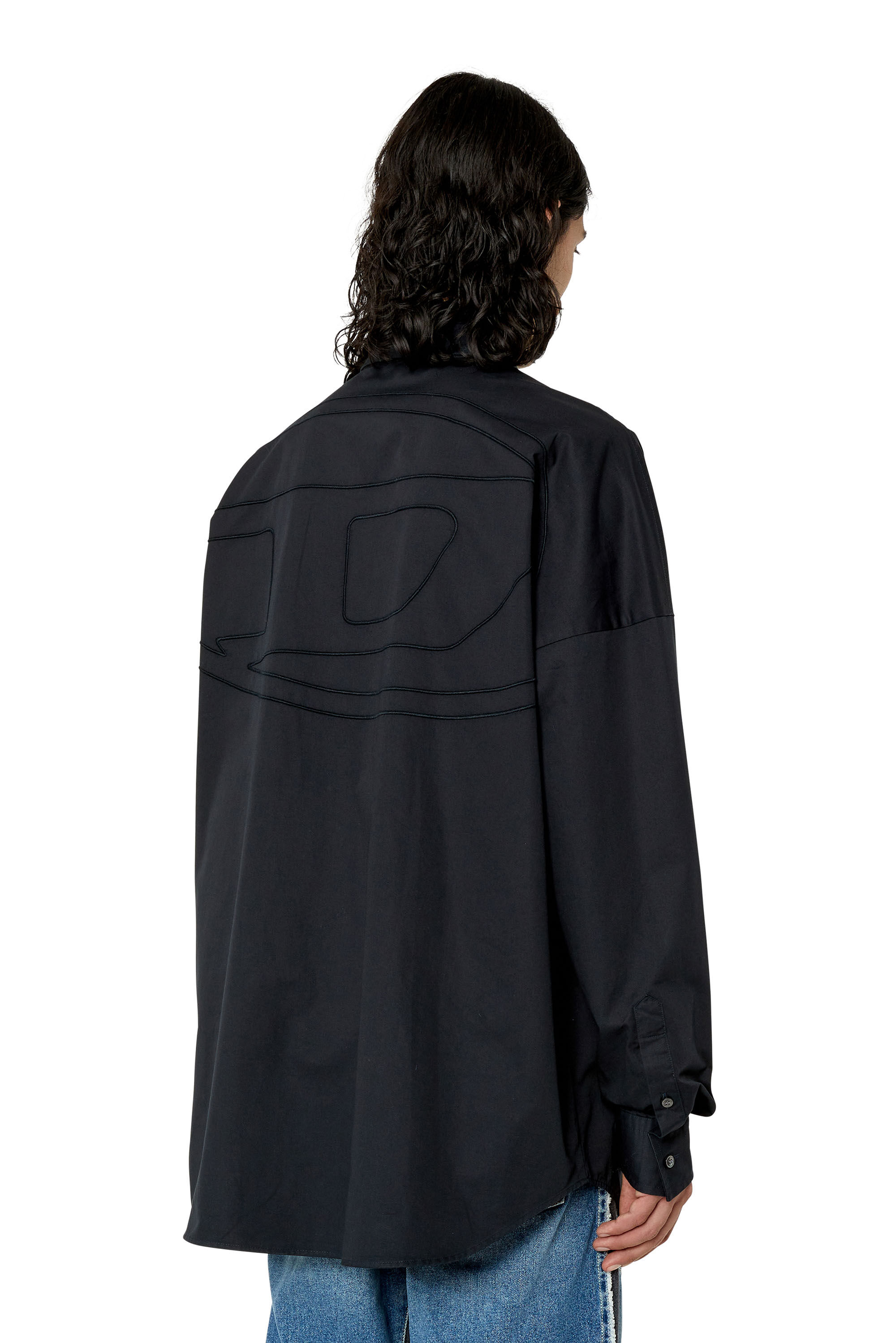 Diesel - S-LIMO-LOGO, Male's Shirt with maxi logo embroidery in Black - 3