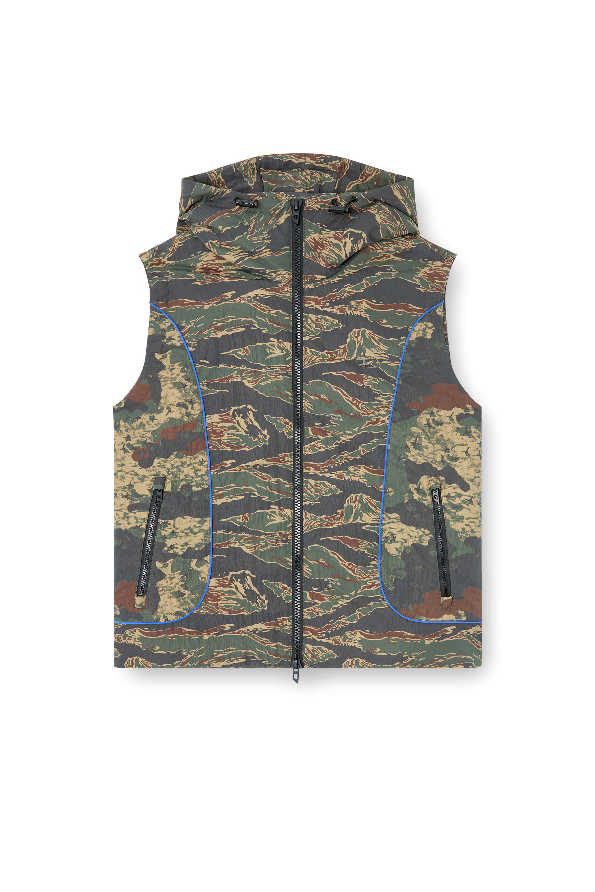 Diesel - J-OSTEND-SL-CAMU, Male's Hooded vest with mixed camo prints in Blue/Green - 2