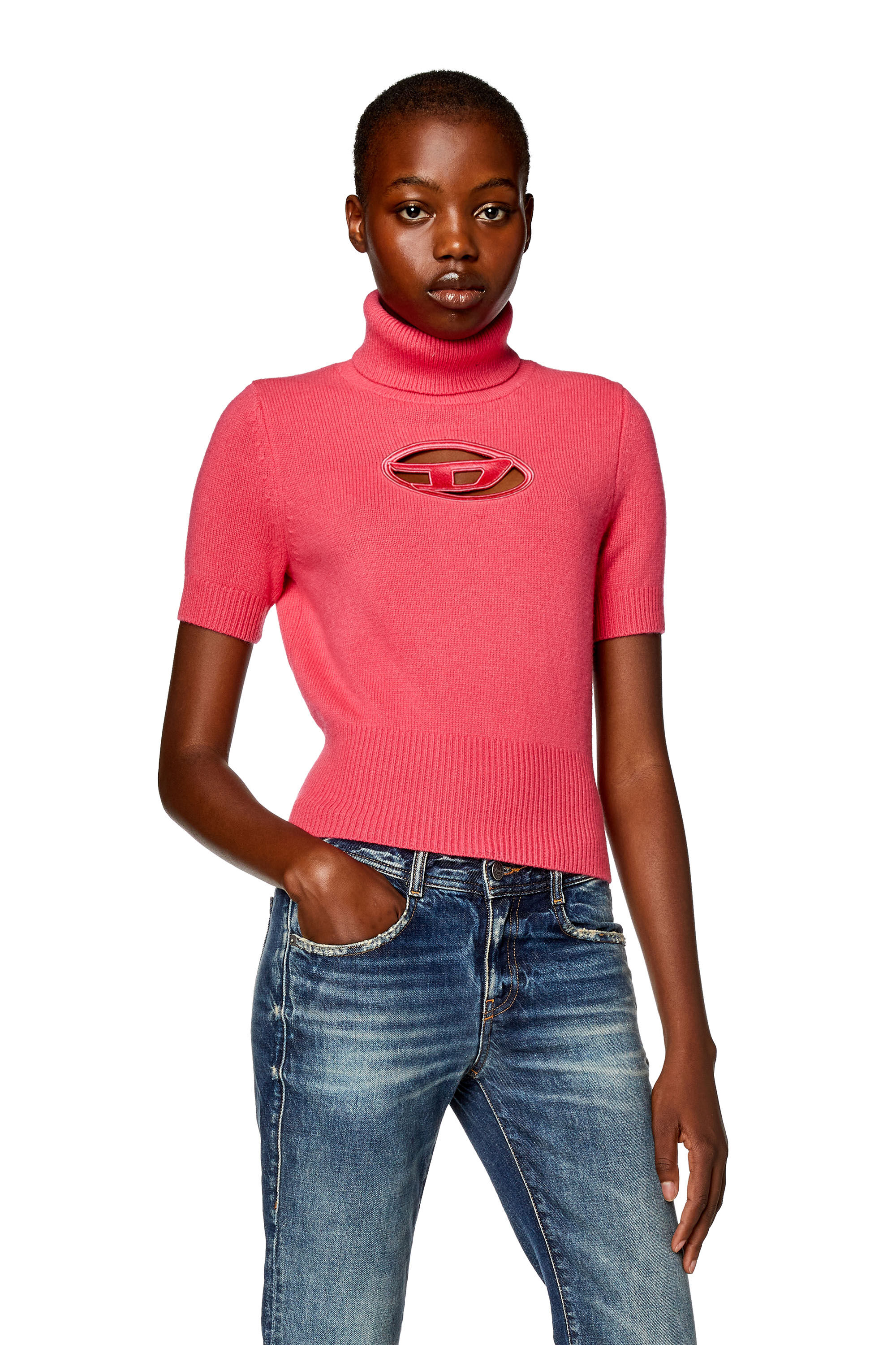 Diesel - M-ARGARET, Female's Short-sleeve jumper with cut-out logo in Pink - 3