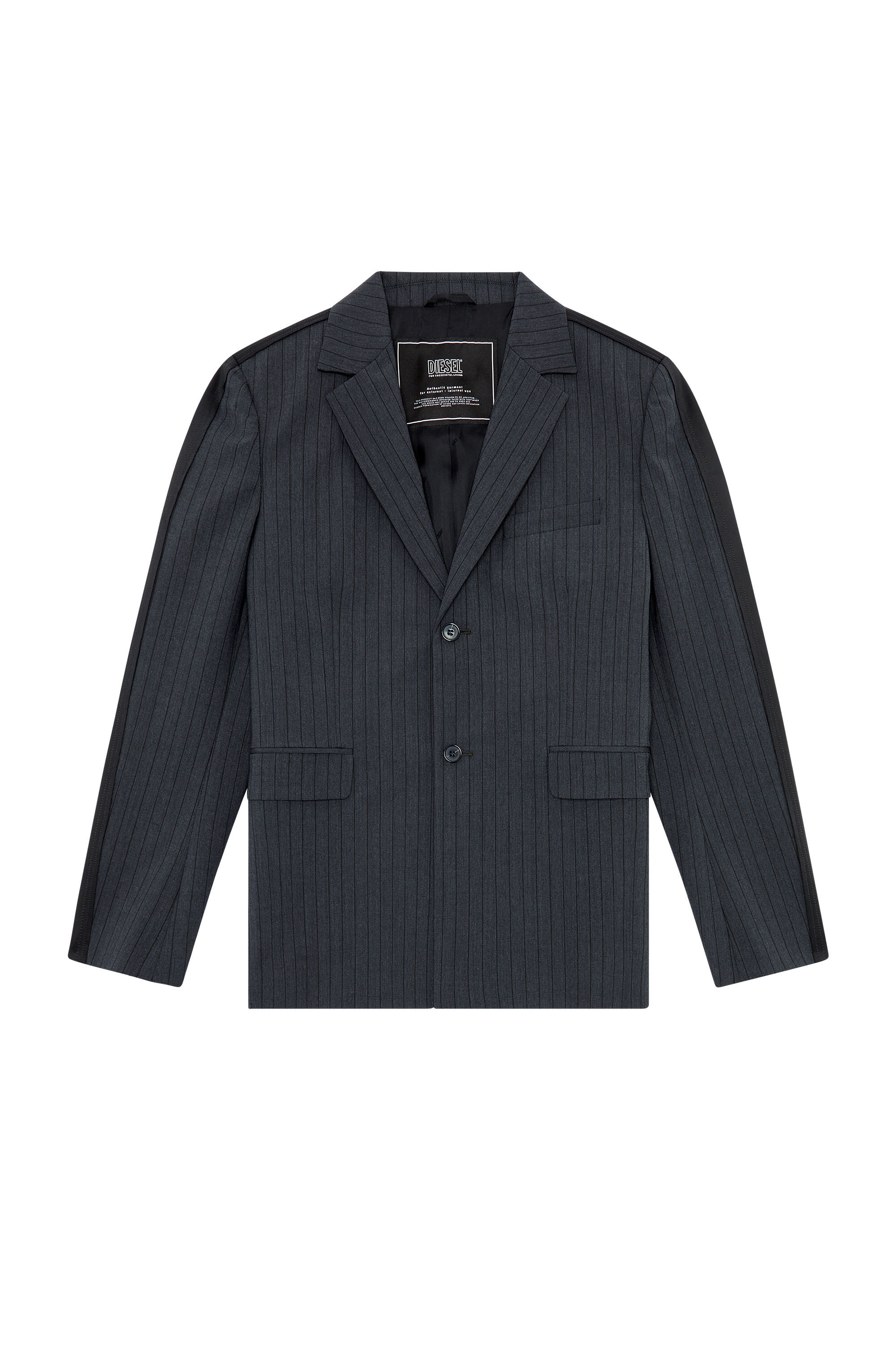 Diesel - J-WIRE, Male's Blazer in pinstriped cool wool and jersey in Dark Grey - 2