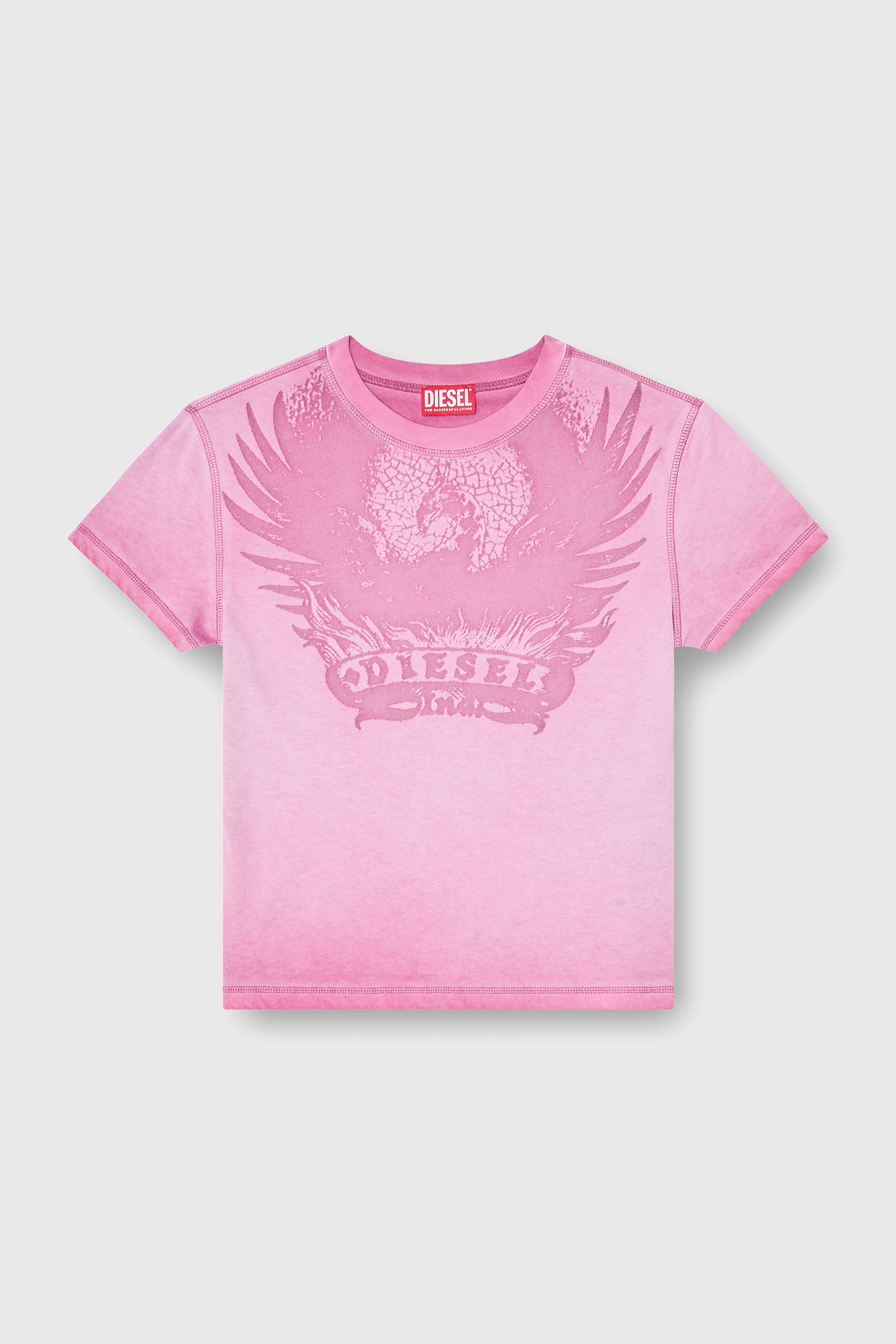 Women's Slim T-shirt with dévoré Phoenix | Pink | Diesel {{Country}}