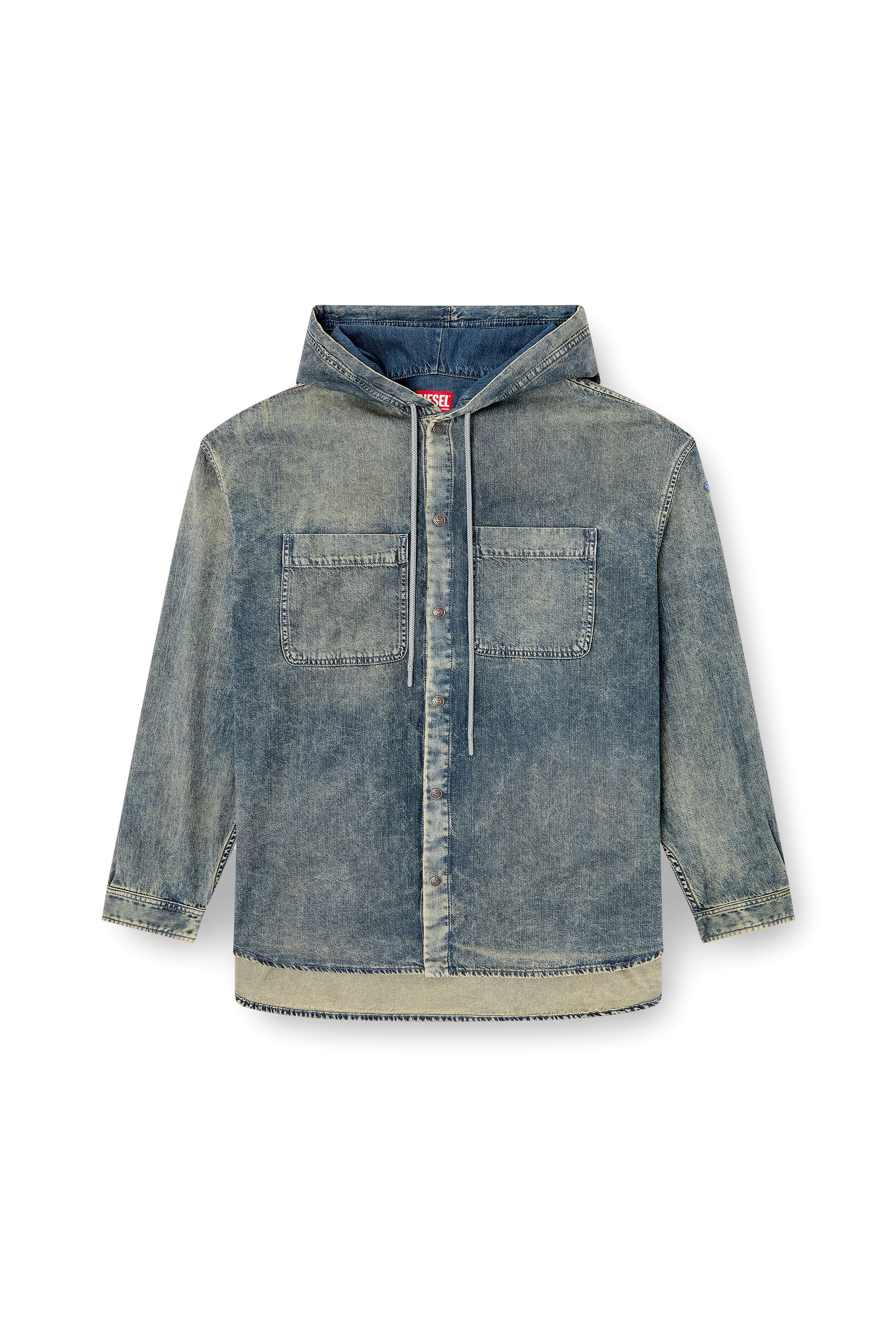 Diesel - D-DEWNY-HOOD-S2, Surchemise en denim marbré enduit Homme in Bleu - 2
