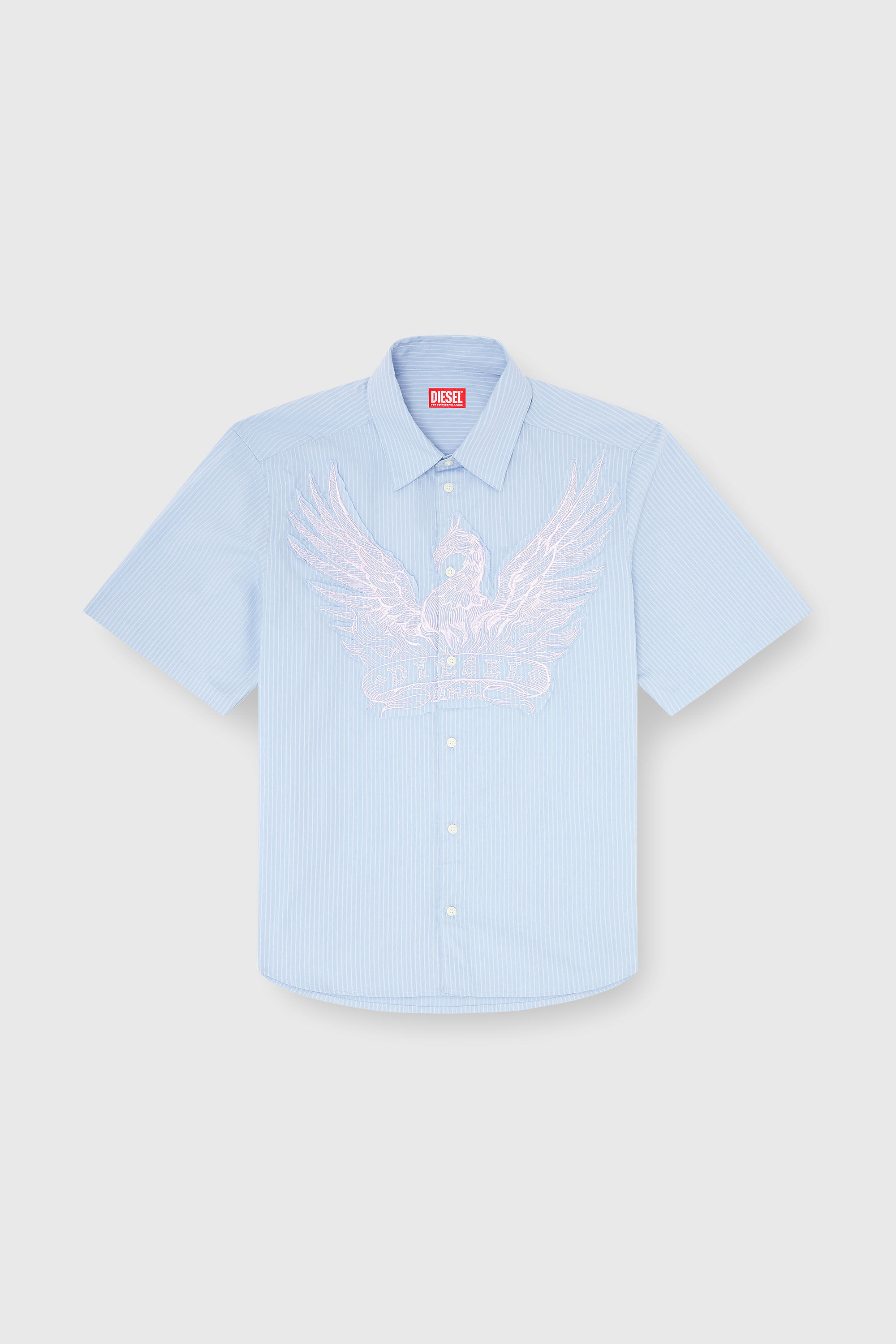 トップス DIESEL splash short sleeve shirt y2k Men's Striped poplin shirt with embroidered patch | Blue | Diesel US