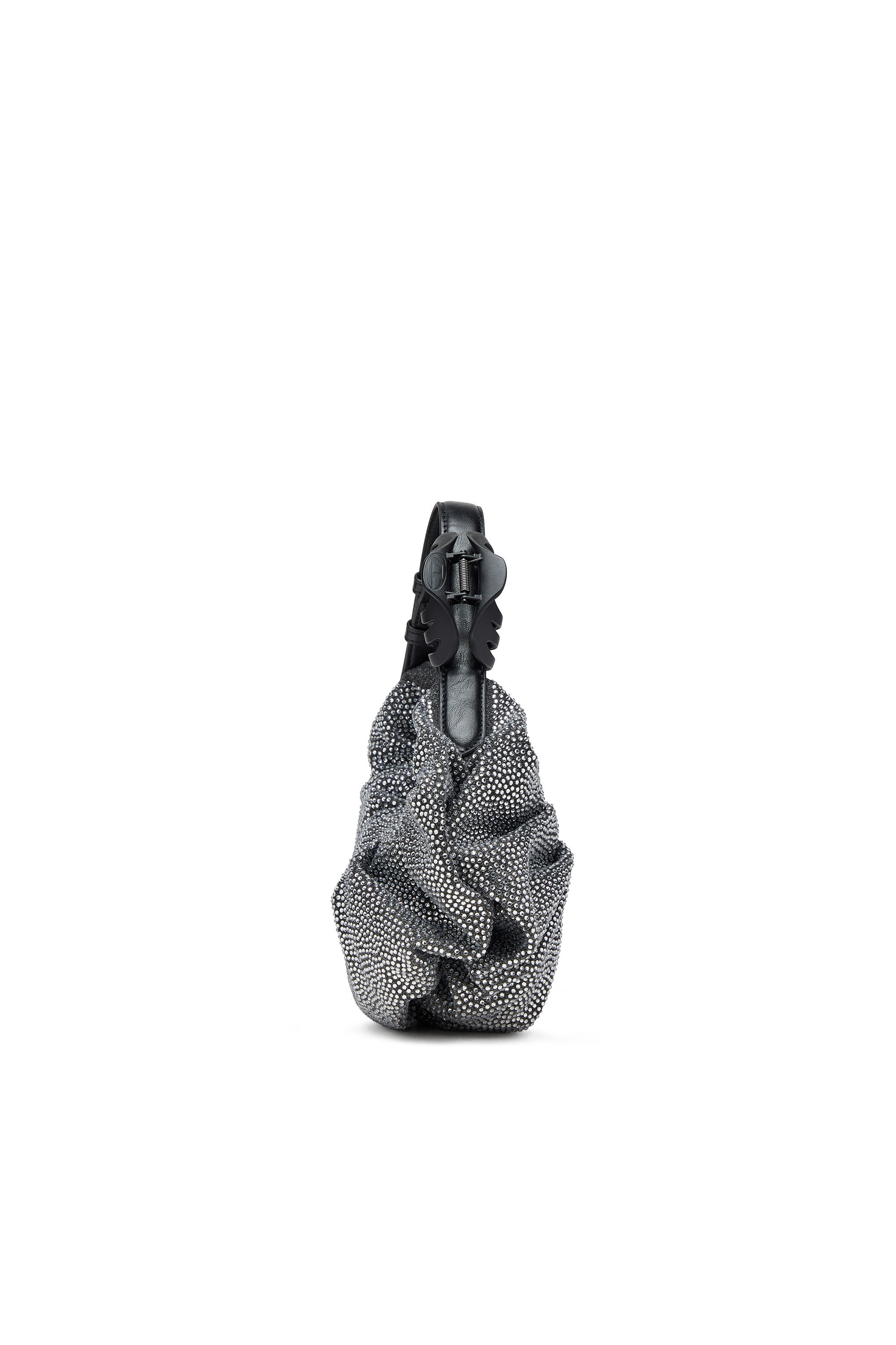Diesel - GRAB-D HOBO S, Petit sac hobo froissé en denim à cristaux Femme in Noir - 3