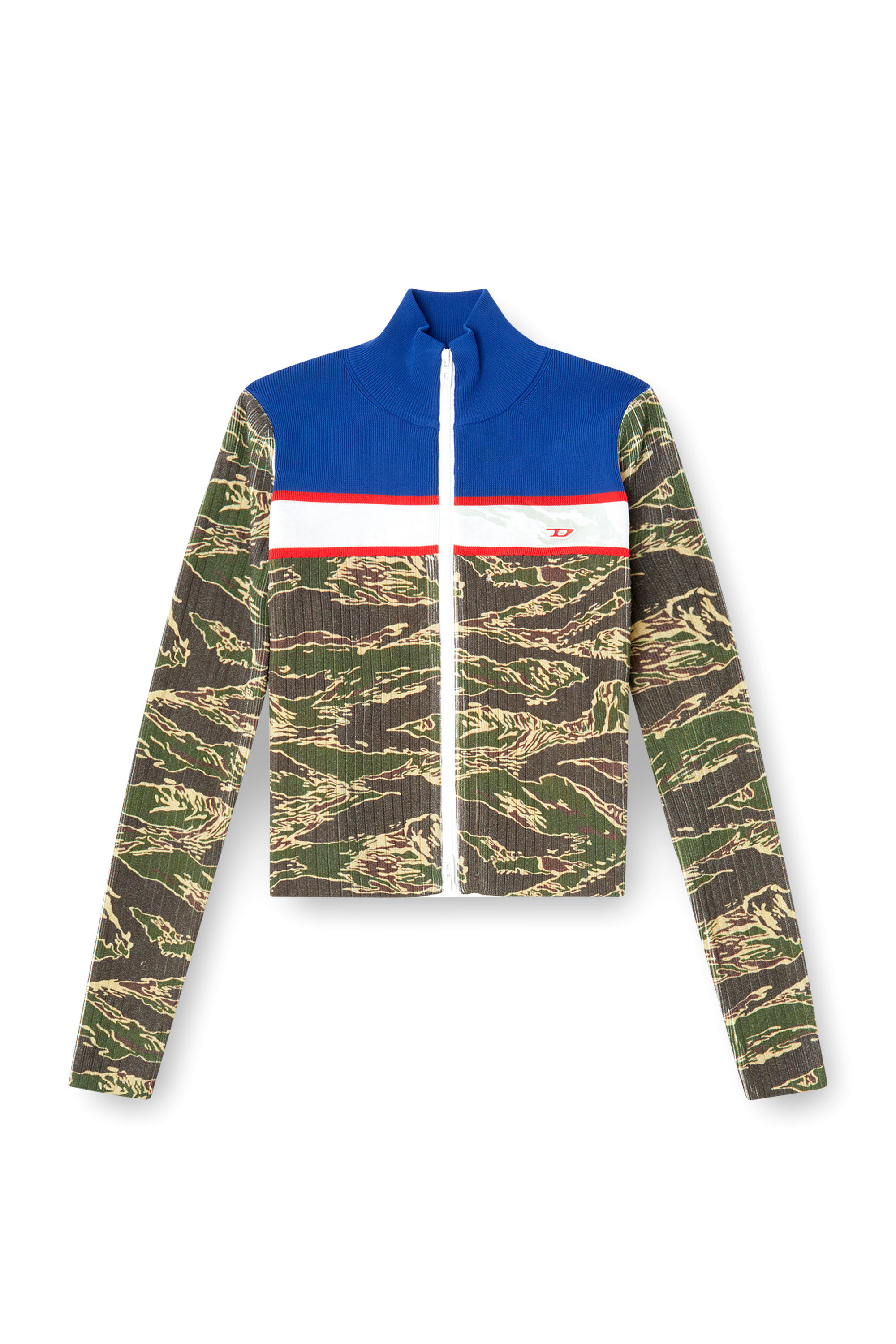 Diesel - M-CAMUT, Woman's Camo zip sweater in ribbed viscose in Blue/Green - 2