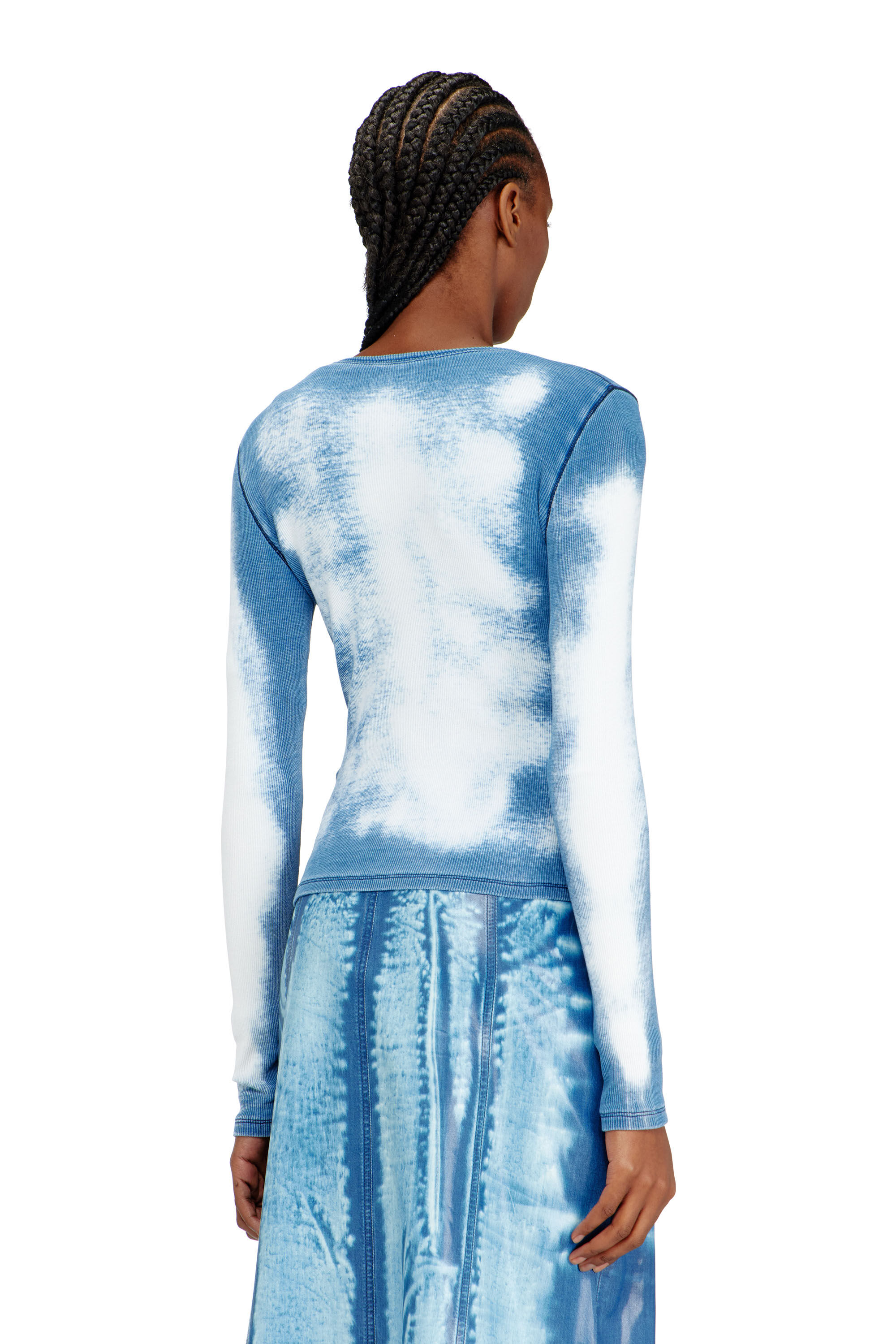 Women's Rib-jersey cardigan with bleached effect | Blue | Diesel