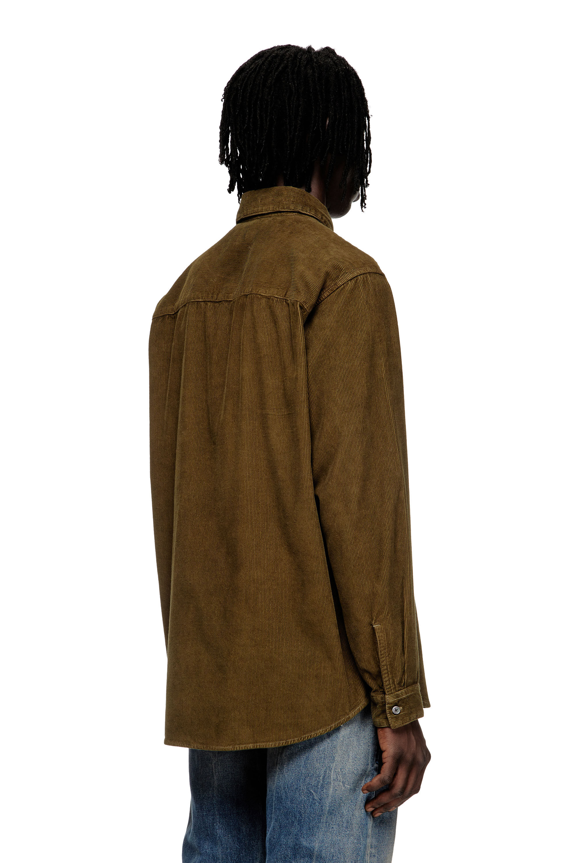Diesel - S-SIMPLY-AJFQ, Male's Cotton shirt with embroidery on the collar in Green - 4