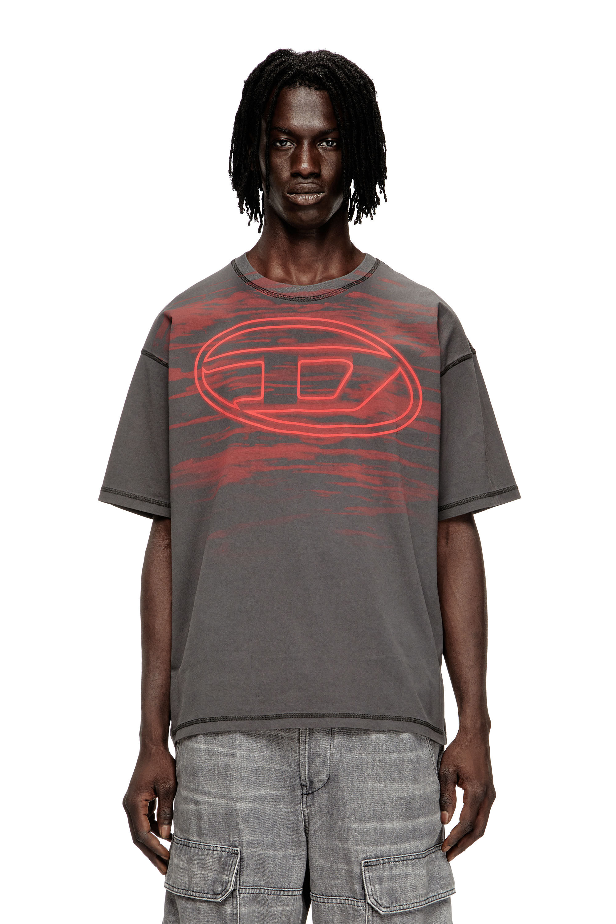 Diesel - T-BOXT-T5, T-shirt en coton avec imprimé Oval D Homme in Gris - 3