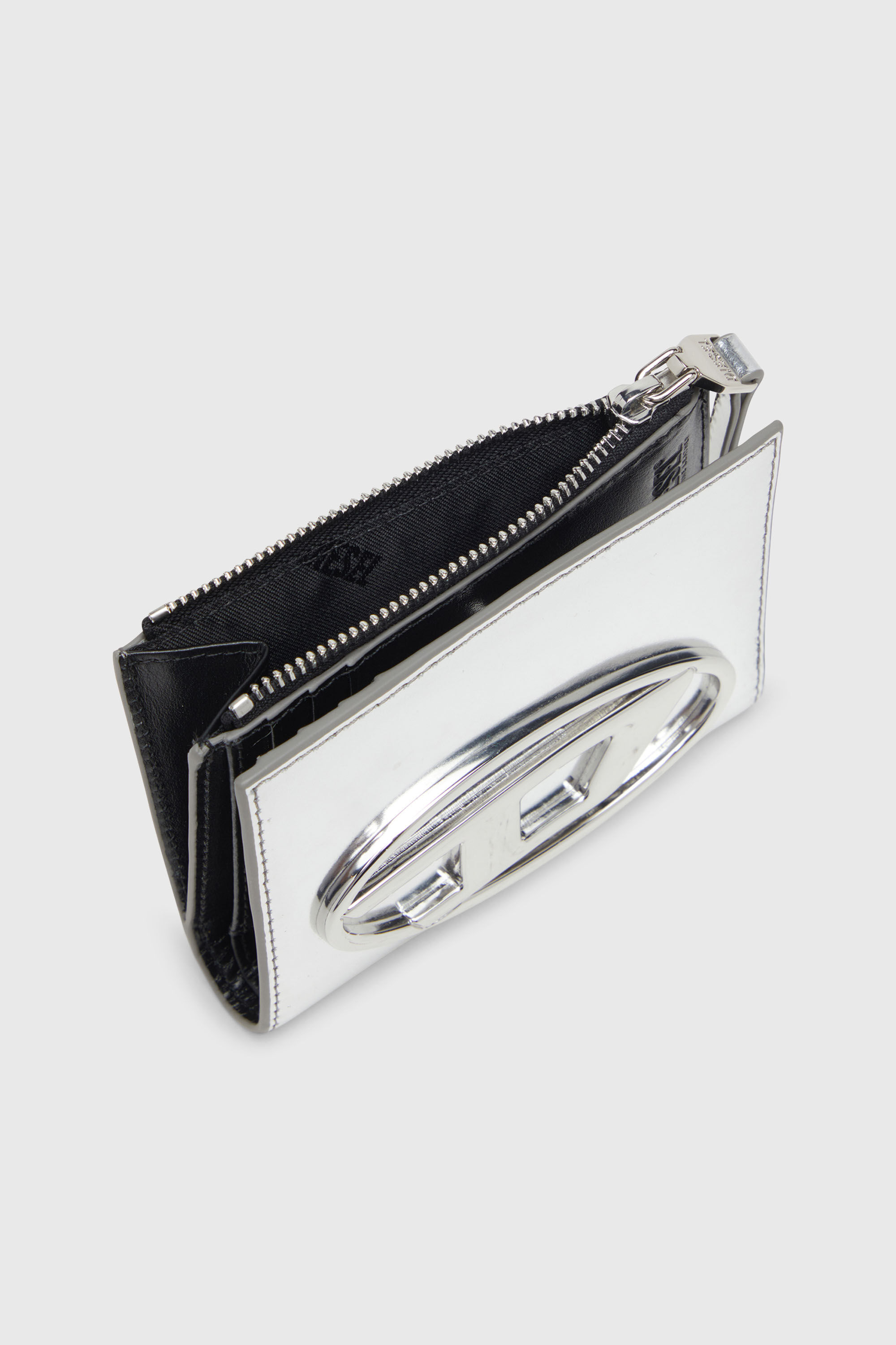 Diesel - 1DR BI-FOLD ZIP II, Woman's Bi-fold leather wallet with Oval D logo in Silver - 4