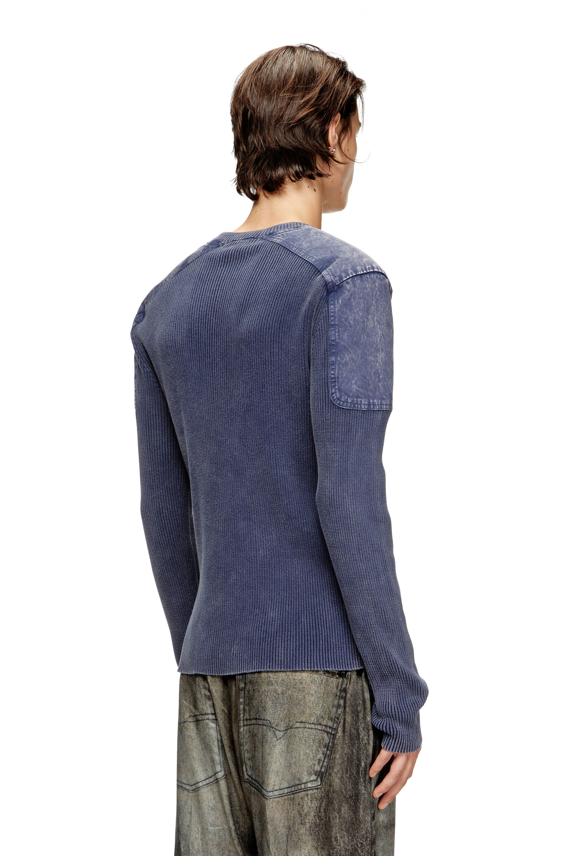 Diesel - K-MARTIN, Male's Jumper with contrast shoulder panels in Blue - 5